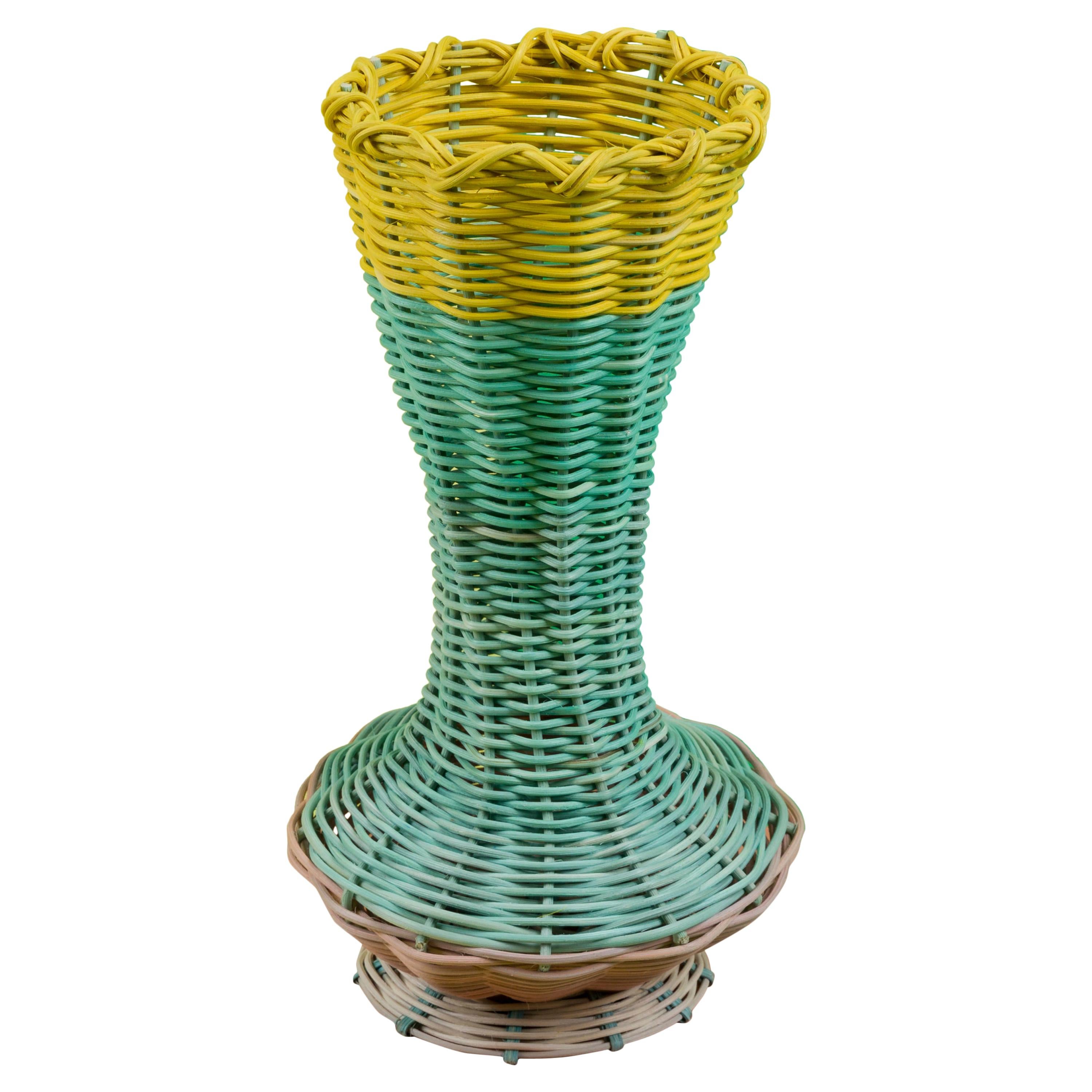 Decanter Vase Woven in Emerald, Lemon + Tan by Studio Herron