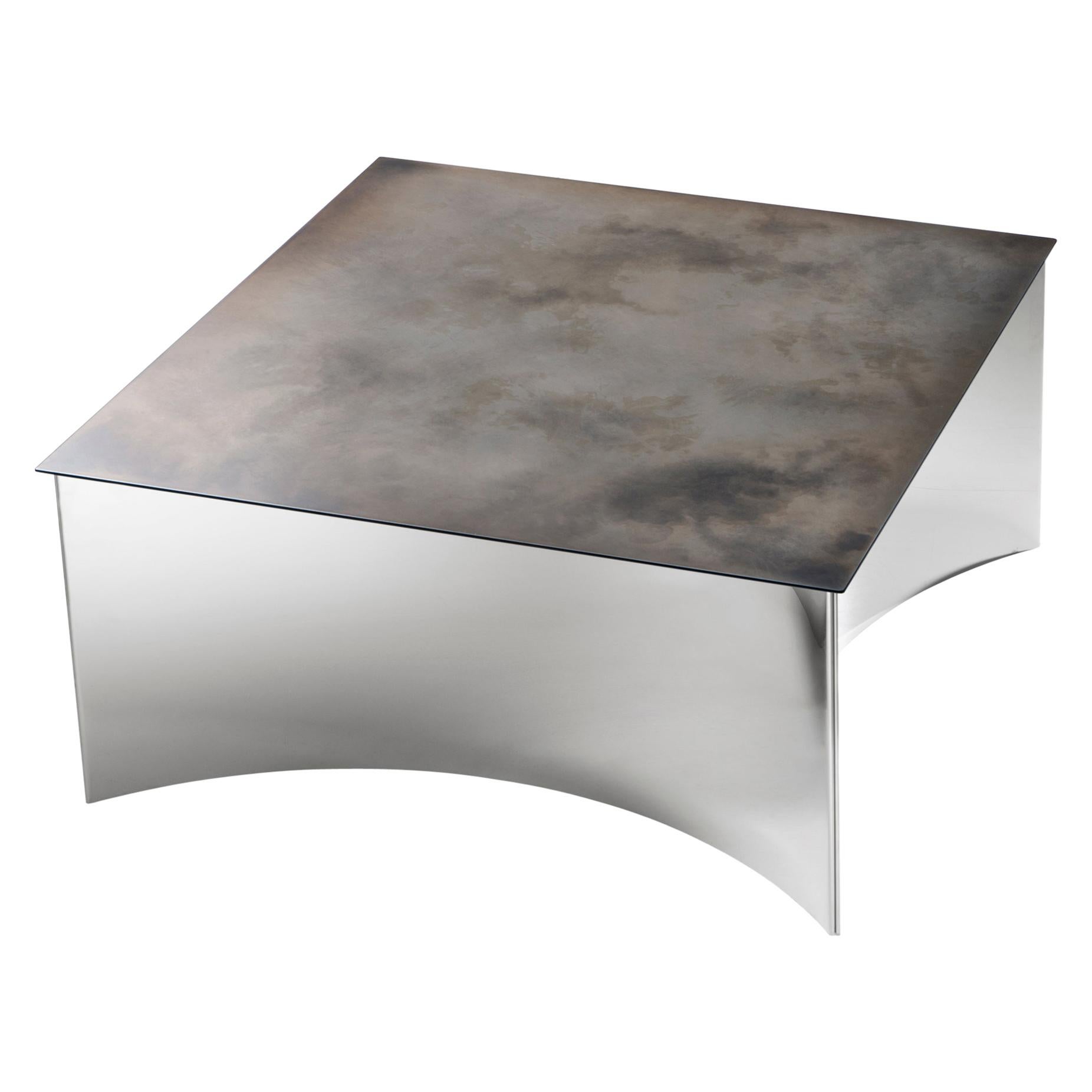 DeCastelli Alchemy 90 Coffee Table in Iron with Stainless Steel Base by Stormo