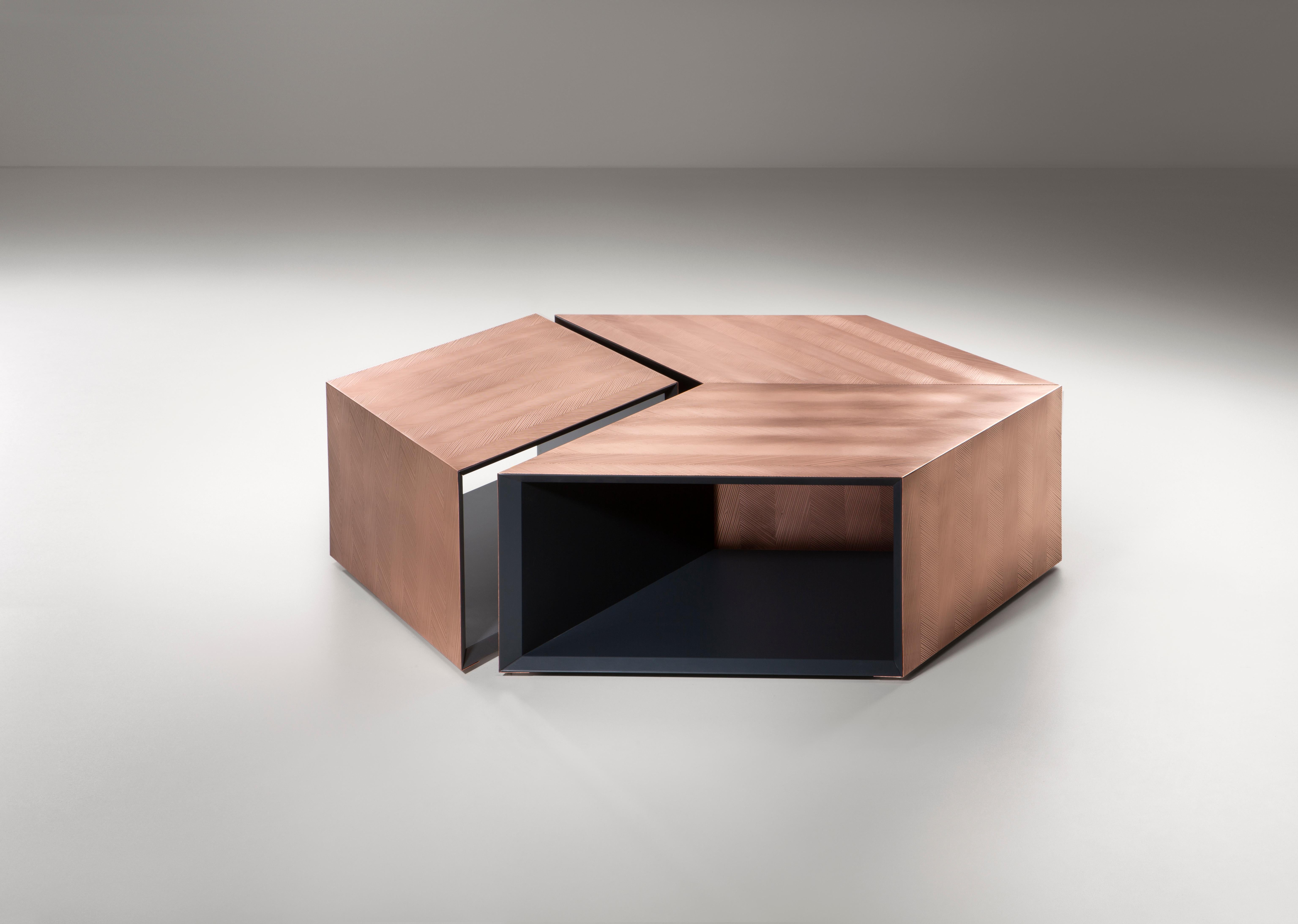 Modern DeCastelli Alpha Modular Coffee Table in DeErosion Copper by Martinelli Venezia For Sale