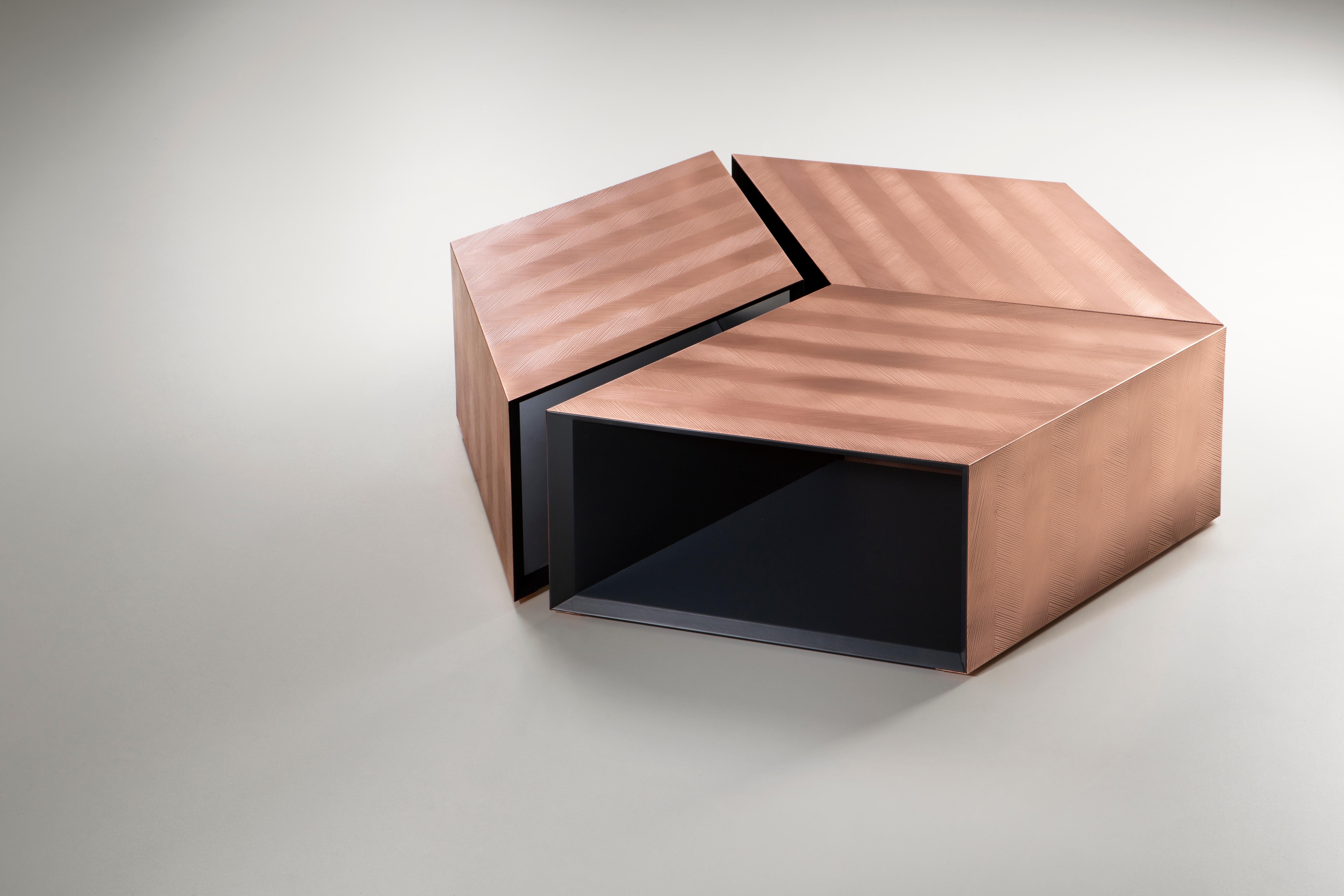 Italian DeCastelli Alpha Modular Coffee Table in DeErosion Copper by Martinelli Venezia For Sale