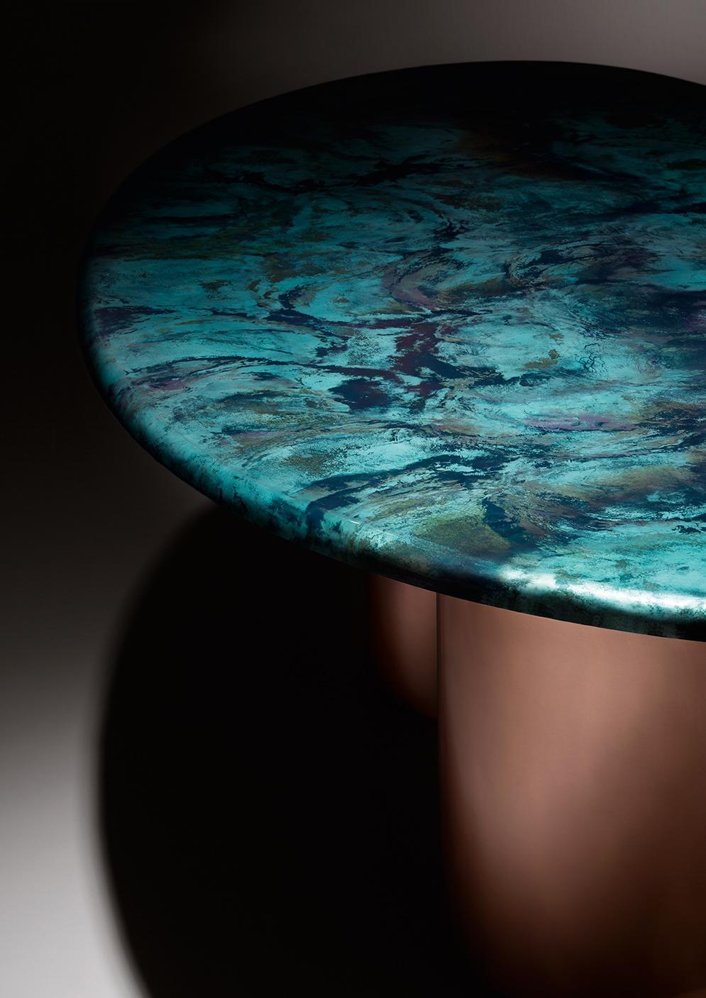 Modern DeCastelli Baia Table with Brushed Copper Leg & Lagoon Top by Zanellato/Bortotto For Sale