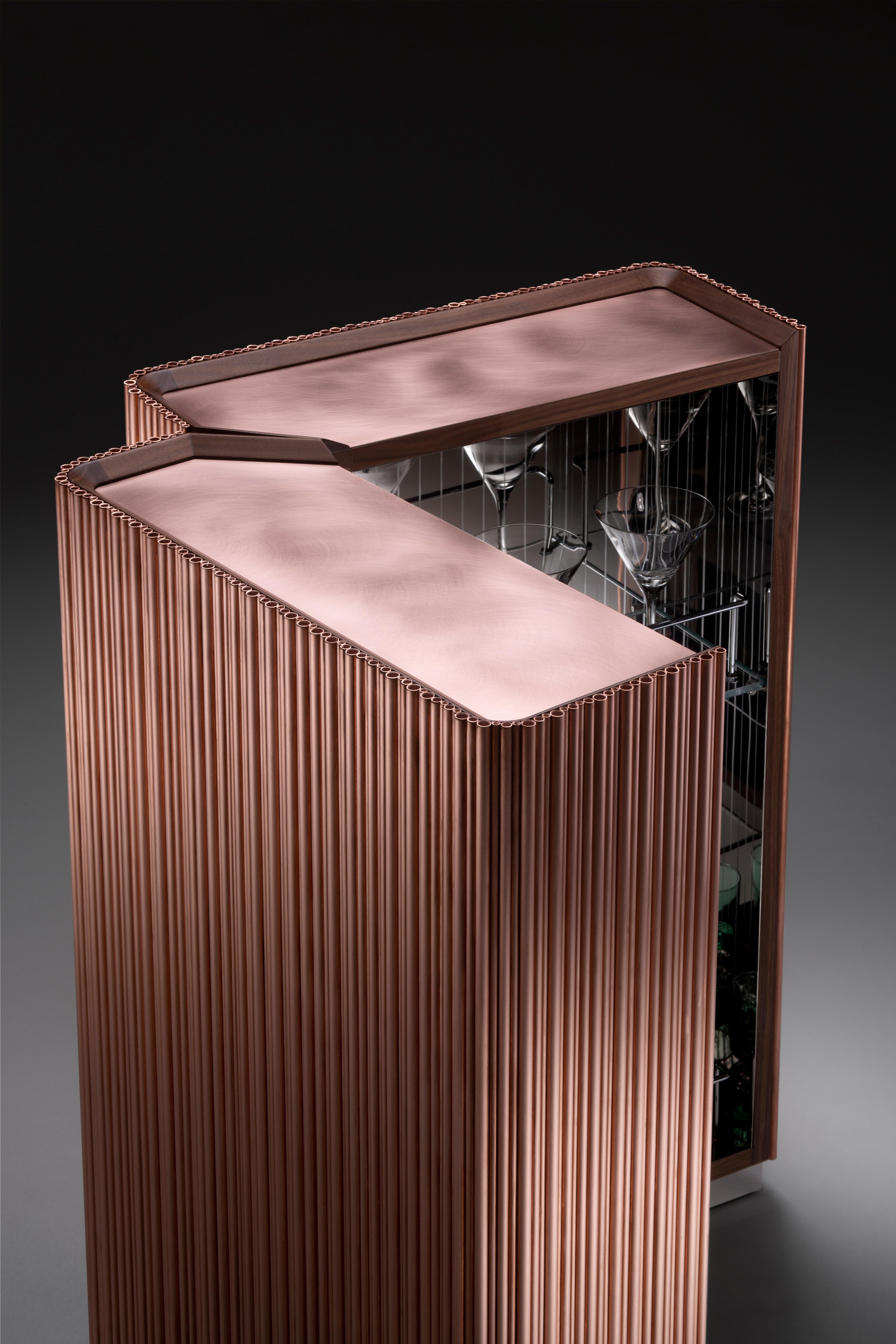 Modern DeCastelli Barista Mobile Bar Cabinet in Brushed Copper by Adriano Design For Sale