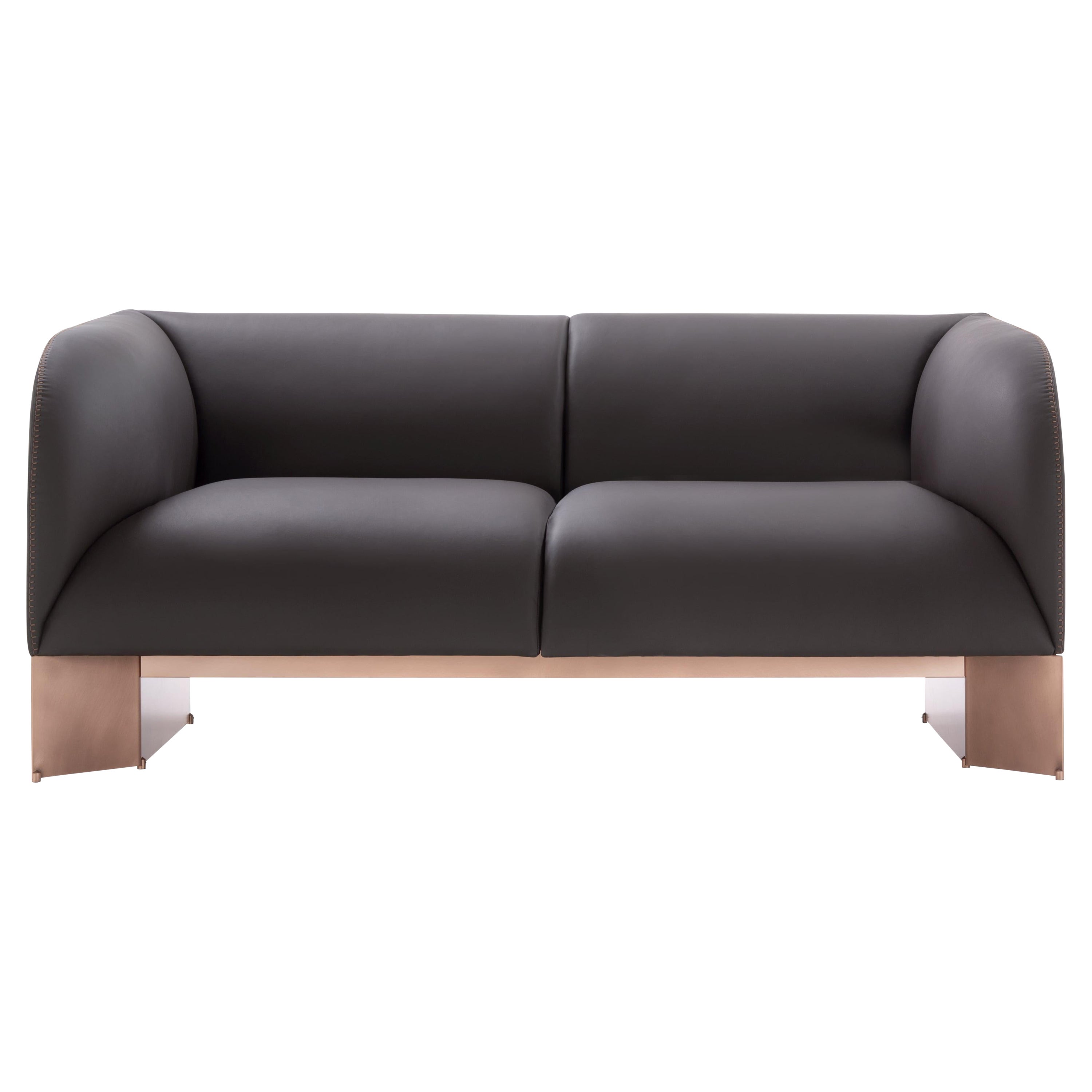 DeCastelli Caravan 2-Sitz-Sofa aus gebürstetem Kupfer und Leder von Emilio Nanni