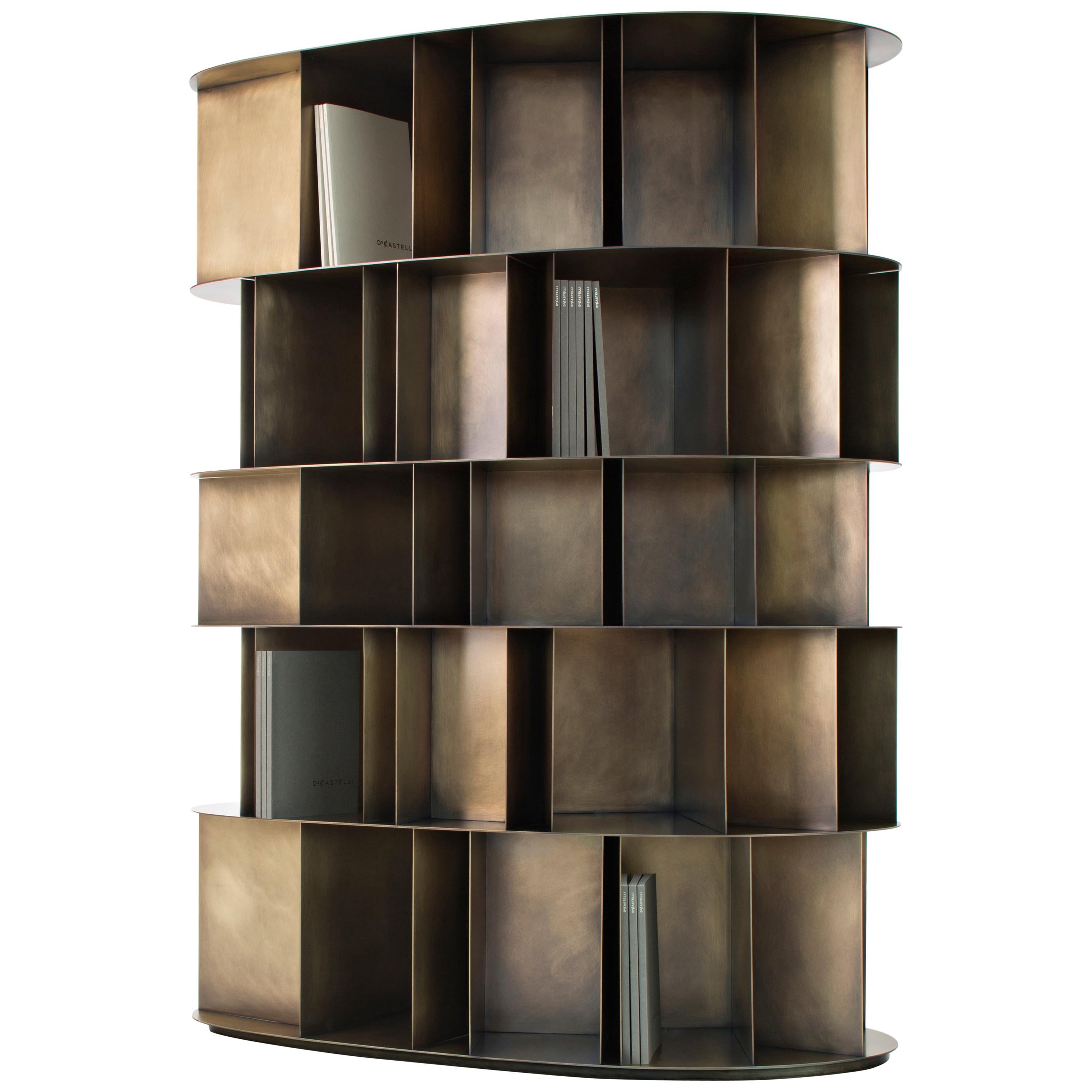 DeCastelli Existence Wall Five-Tier Bookcase in Brass by Michele De Lucchi