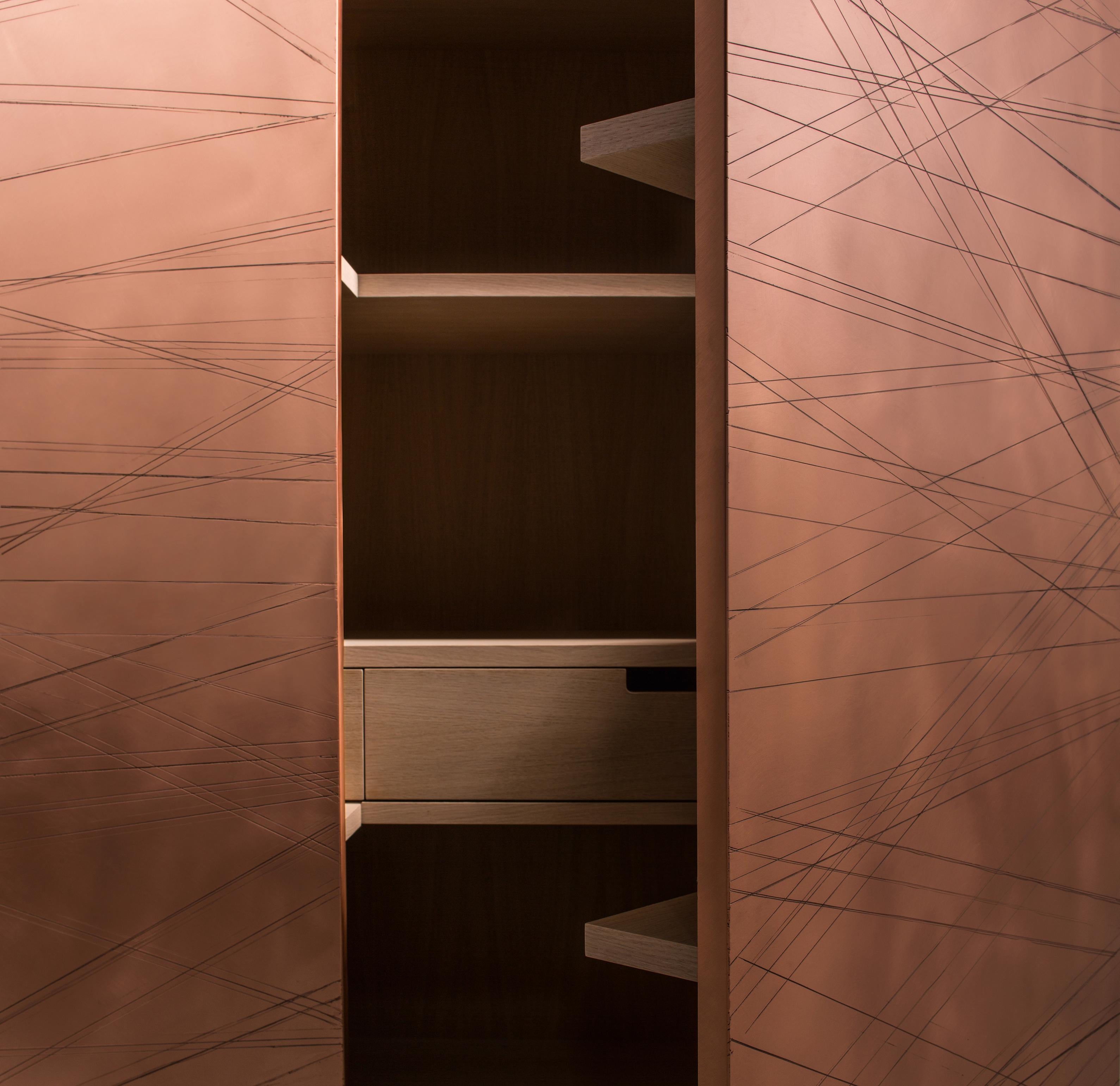 Italian DeCastelli Graffio Cabinet in Copper by Paolo Benevelli For Sale