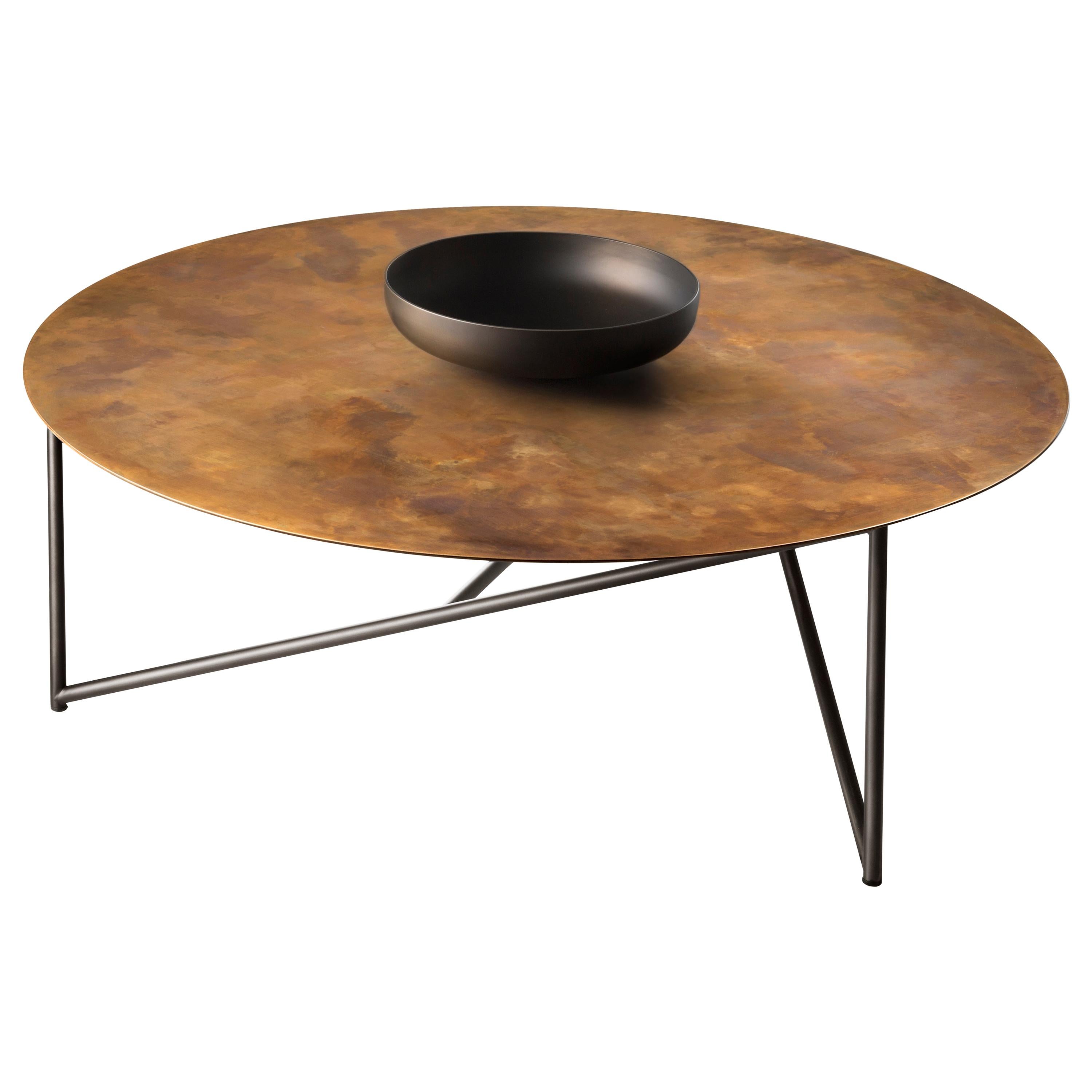 DeCastelli Parsec 120 Brass Coffee Table with Central Metal Bowl by Emilio Nanni For Sale