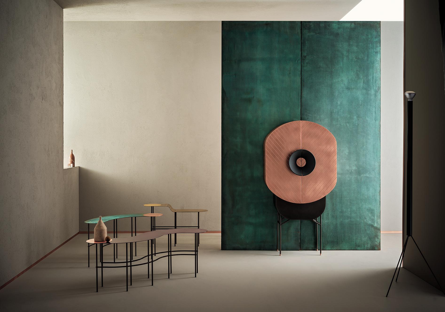 Moderne DeCastelli meuble cabinet Polifemo en cuivre brossé d'Elena Salmistraro en vente