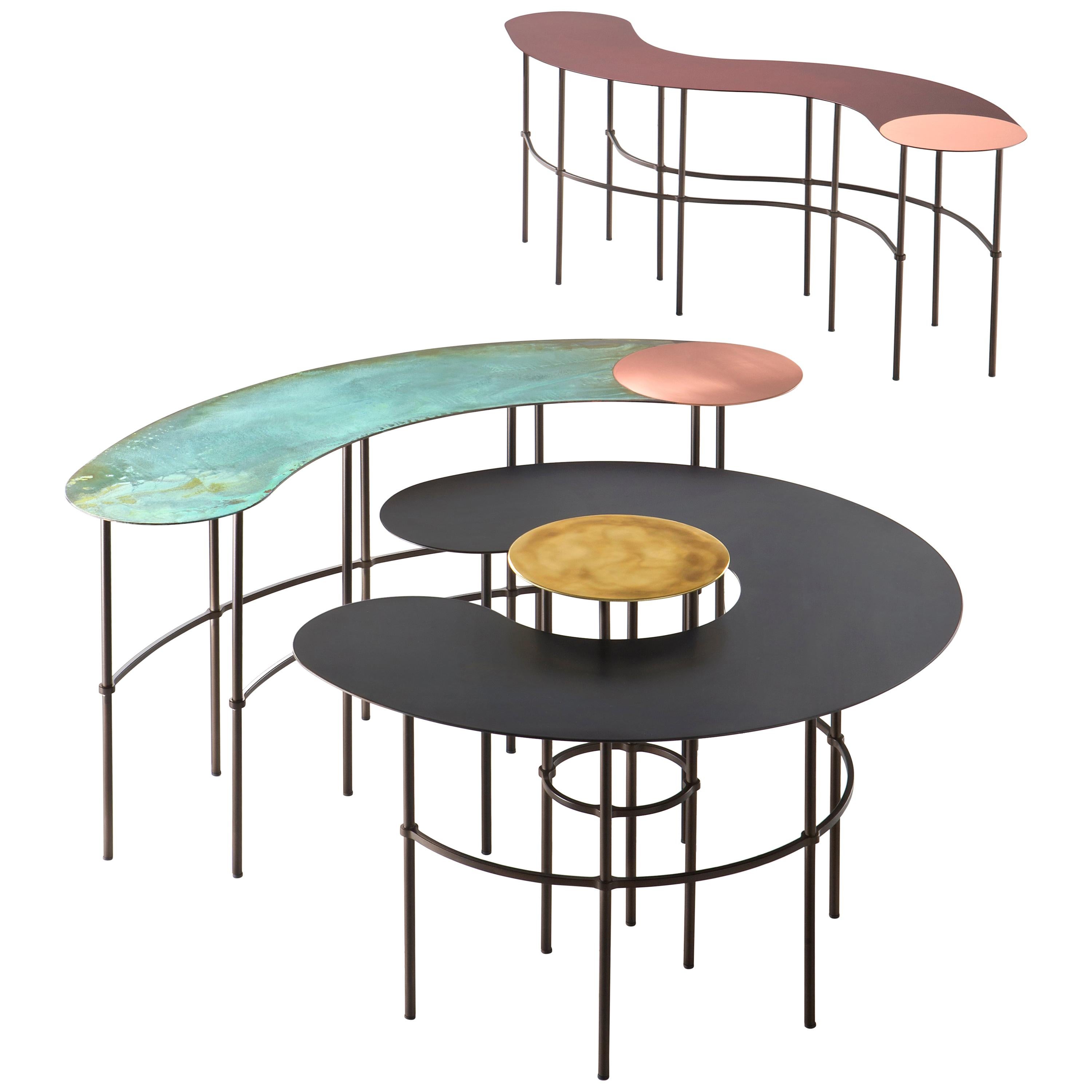 Table basse à carreaux DeCastelli Scribble Tilde avec plateau en cuivre par Francesca Lanzavecchia