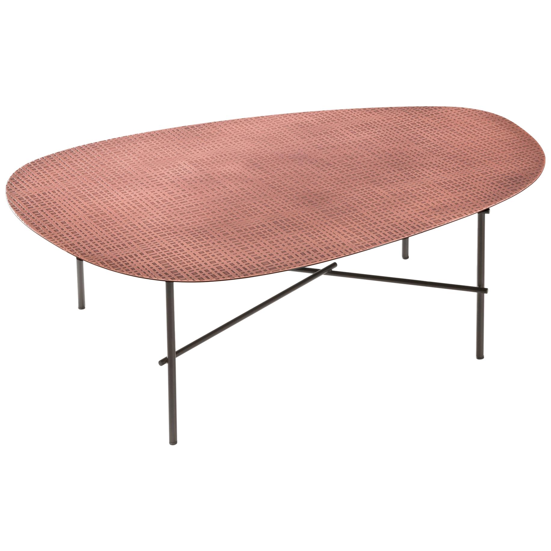 DeCastello table d'appoint Syro XL 98 avec plateau en cuivre et base en fer par Emilio Nanni