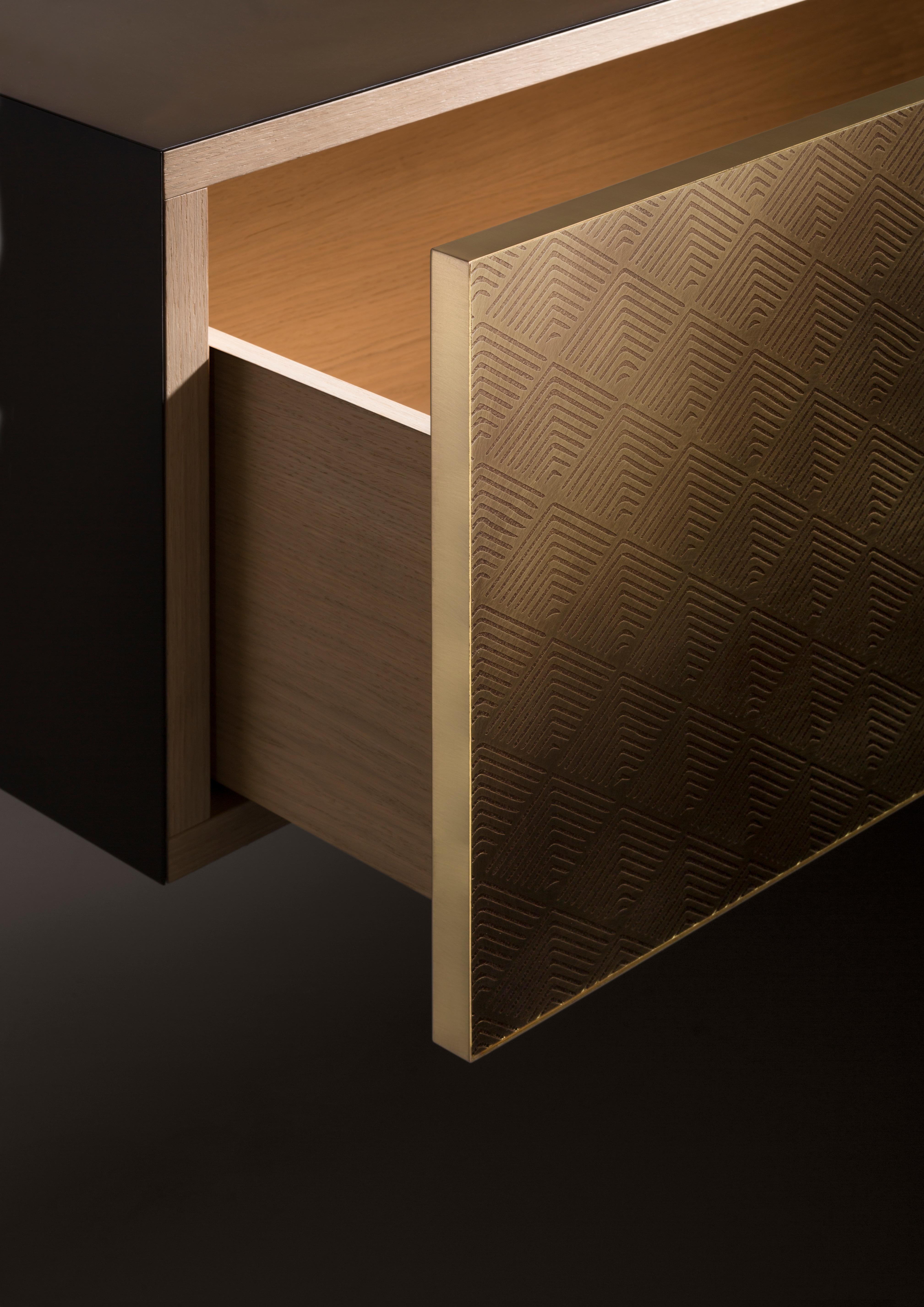 Modern DeCastelli Tako Suspended Cabinet in Deerosion H4 Brass by Filippo Pisan For Sale