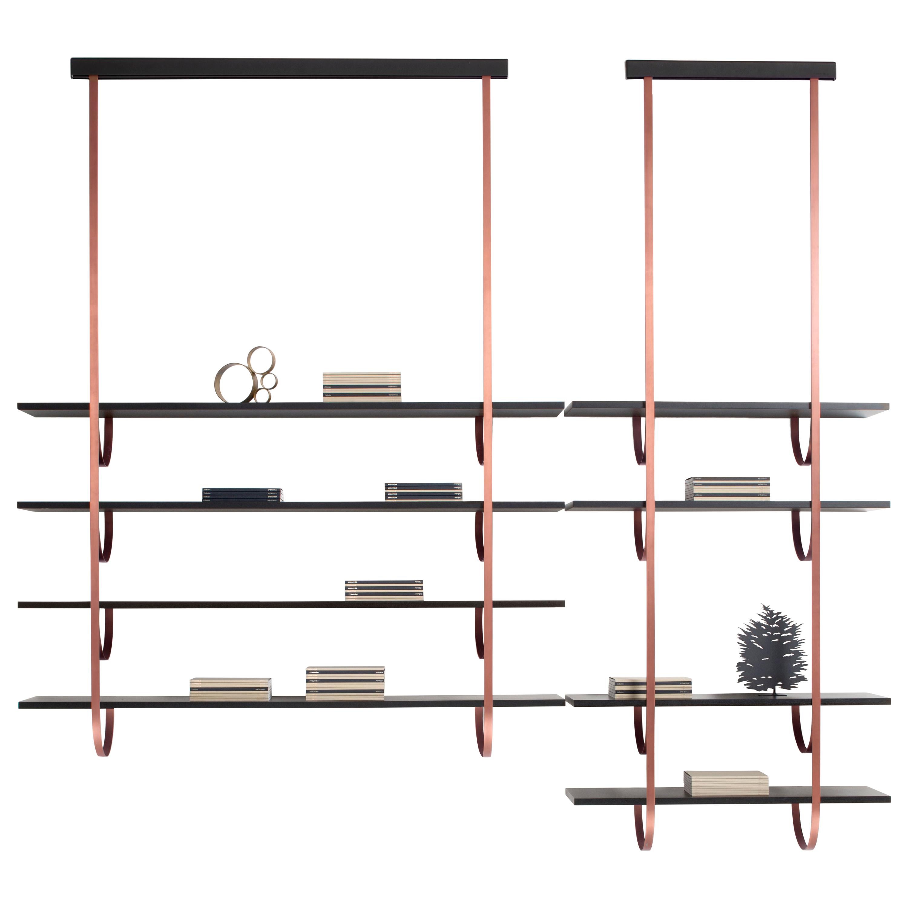 DeCastelli Talea 185 Bookshelf in Copper with 4 Wooden Shelves by LucidiPevere For Sale