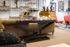 Decca Home Bolier Ebony Wood and Gunmetal X Base Contemporary Console Table