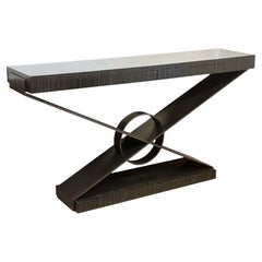 Mesa Consola Contemporánea Decca Home Bolier Madera de Ébano y Base en X Gunmetal