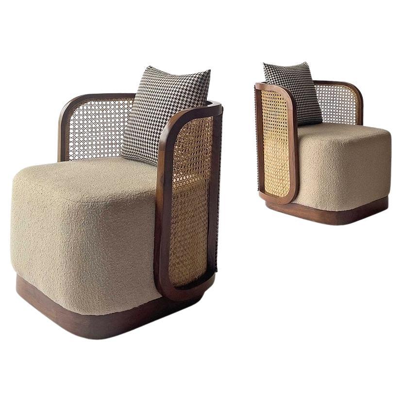 Deccan Club Chair aus Teakholz und Rohrgeflecht, 2er-Set, von INDO-