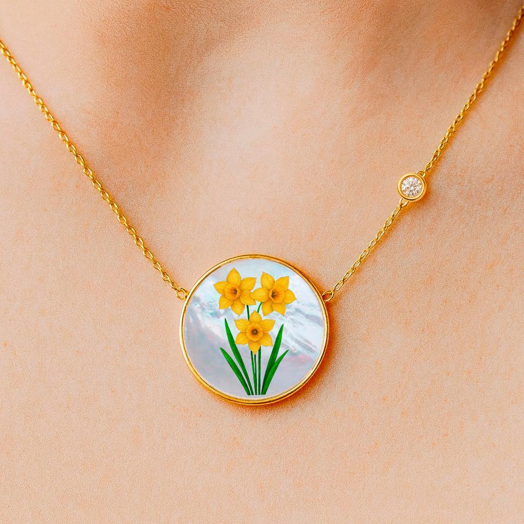 Moderno Ciondolo con fiore del mese di nascita di dicembre - Ciondolo con fiore di narciso in vendita