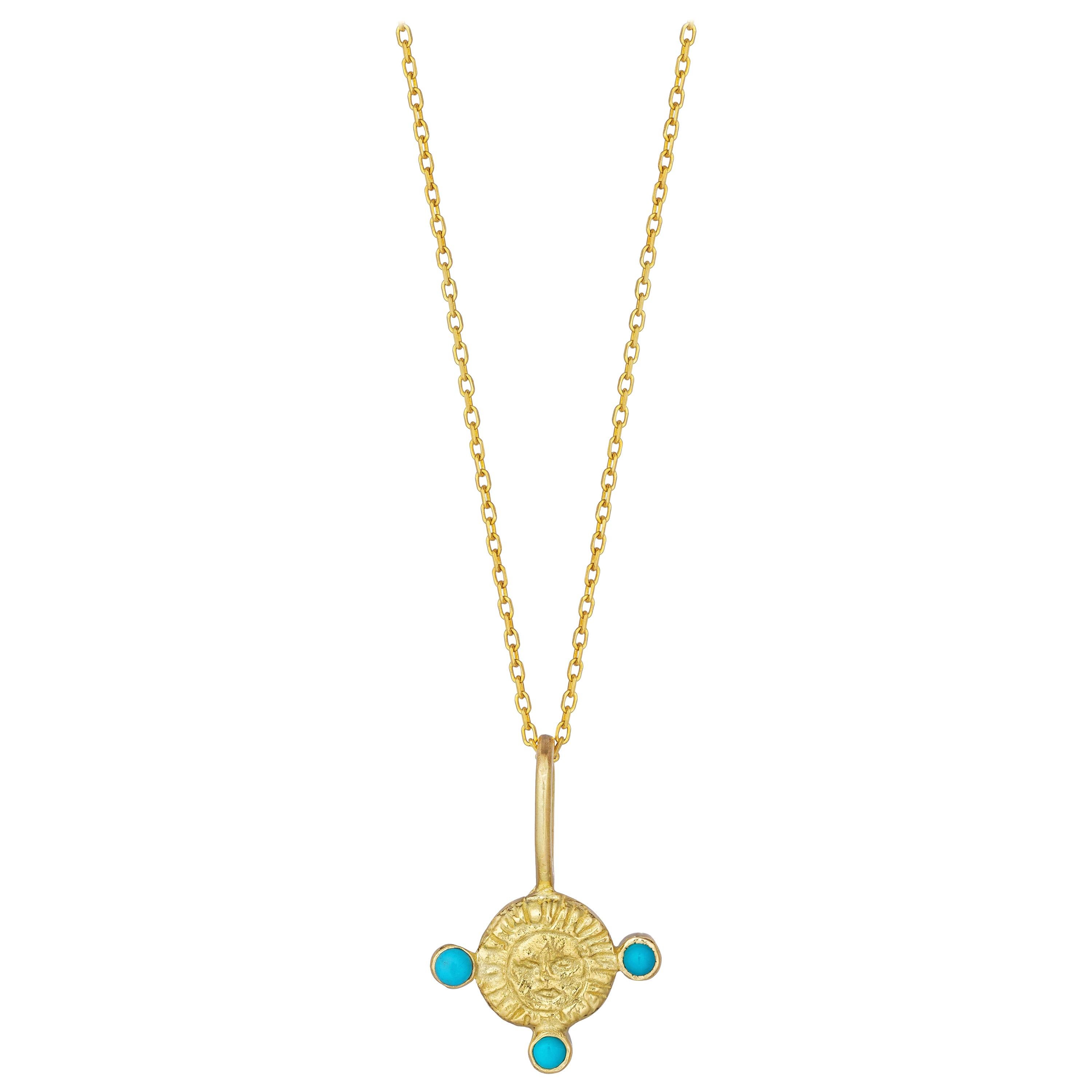 December Birthstone Pendant Necklace with Turquoise, 18 Karat Yellow Gold For Sale
