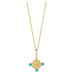 December Birthstone Pendant Necklace with Turquoise, 18 Karat Yellow Gold