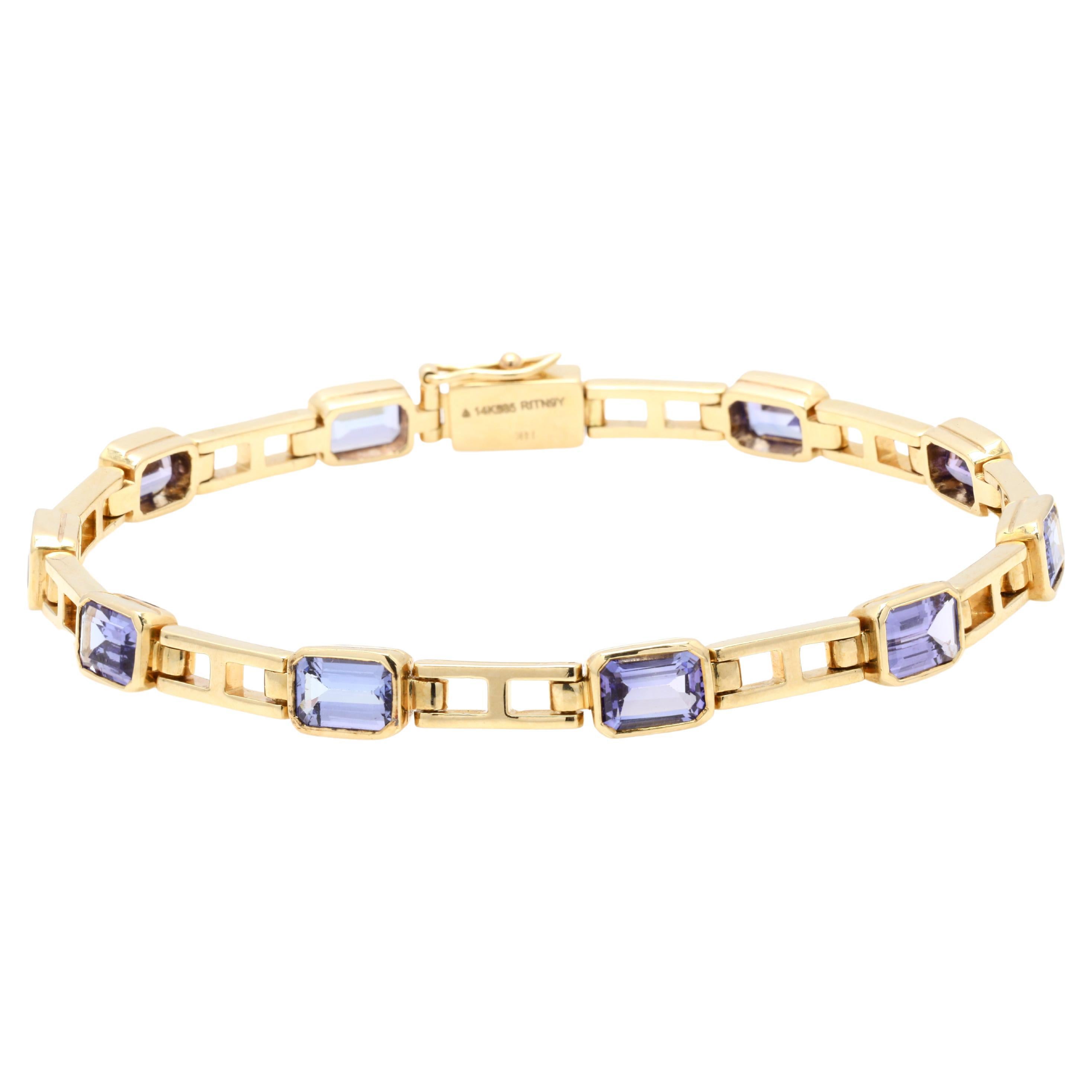 6.82 cts Bejeweled Tanzanite Tennis Bracelet Made in 14K Yellow Gold For Sale