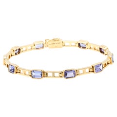 6.82 cts Bejeweled Tanzanite Tennis Bracelet Made in 14K Yellow Gold