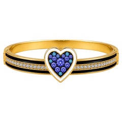 December Tanzanite Blue Zircon Diamond Heart Bracelet 14K Gold by Meghna Jewels