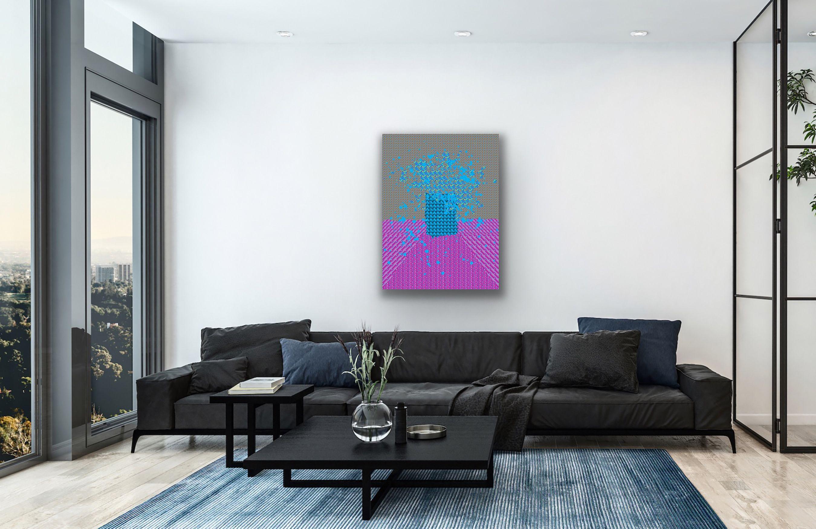 The shape of this work is derived from an oil painting of my own. This work is the result of recreating my own oil painting. In this work, I use optical color mixing technology I designed to create a variety of colors in the eyes of the audience