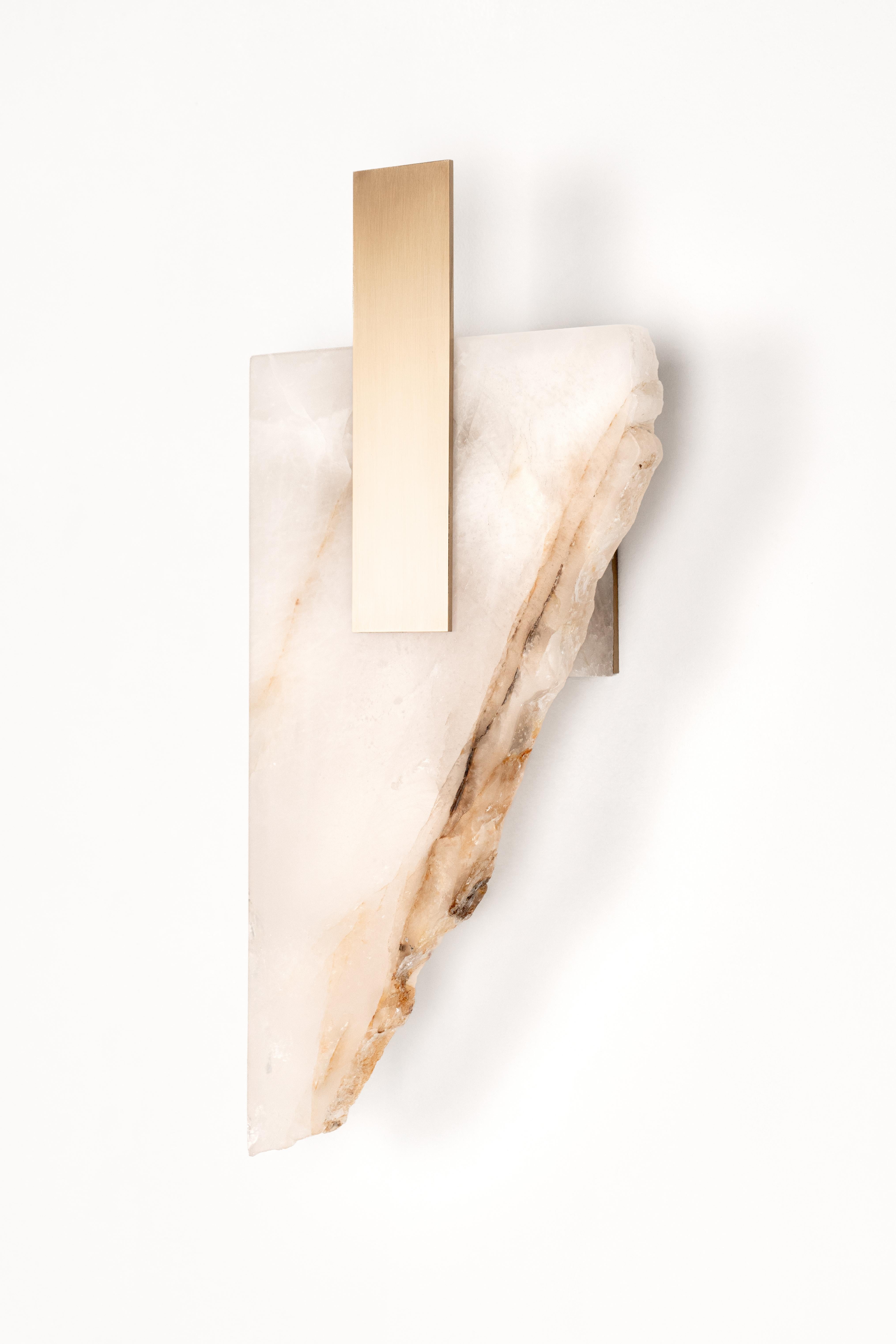 Post-Modern Rectangular Shape, Golden Stone and Brass Light Sculpture by Marie Jeunet For Sale