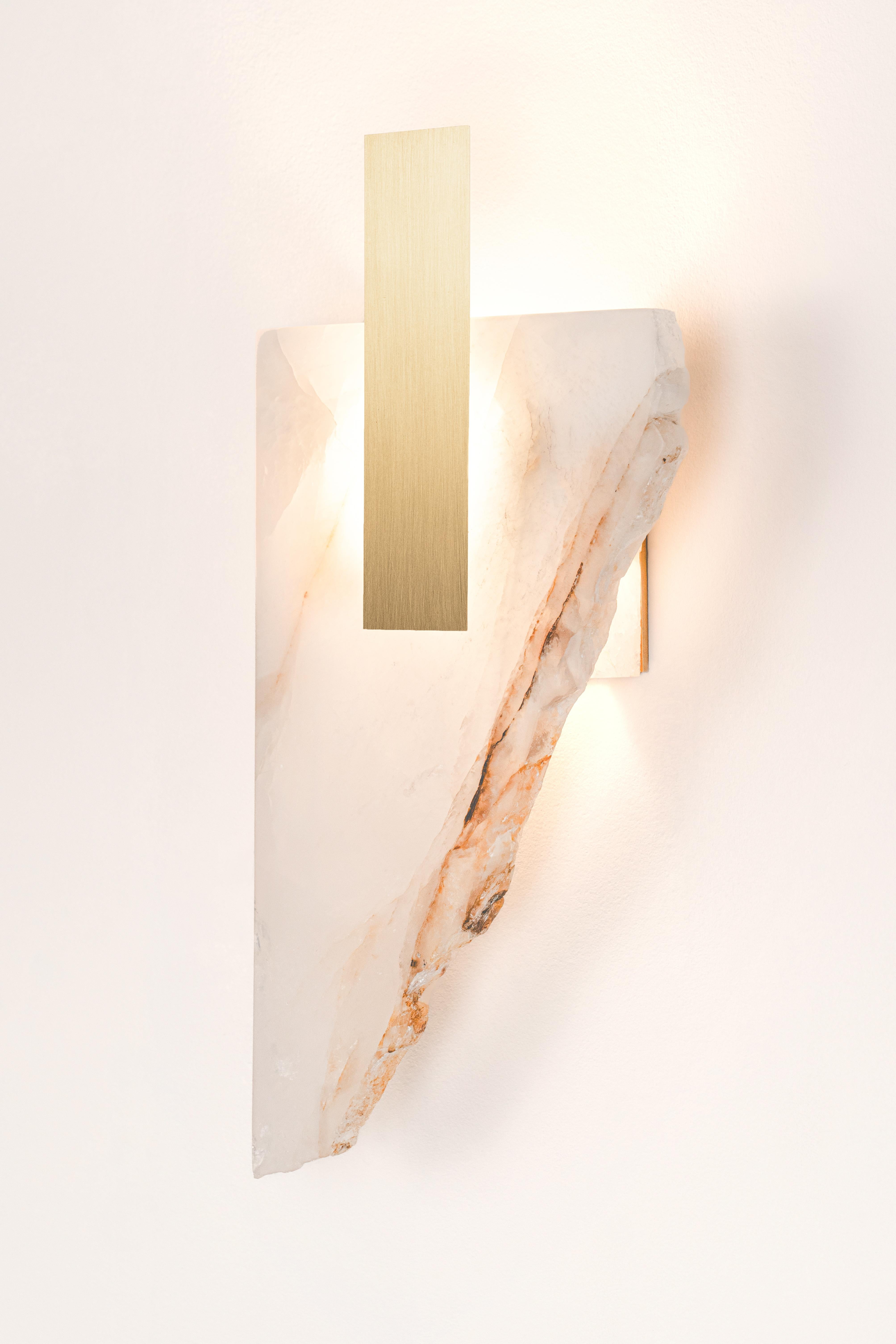 French Rectangular Shape, Golden Stone and Brass Light Sculpture by Marie Jeunet For Sale