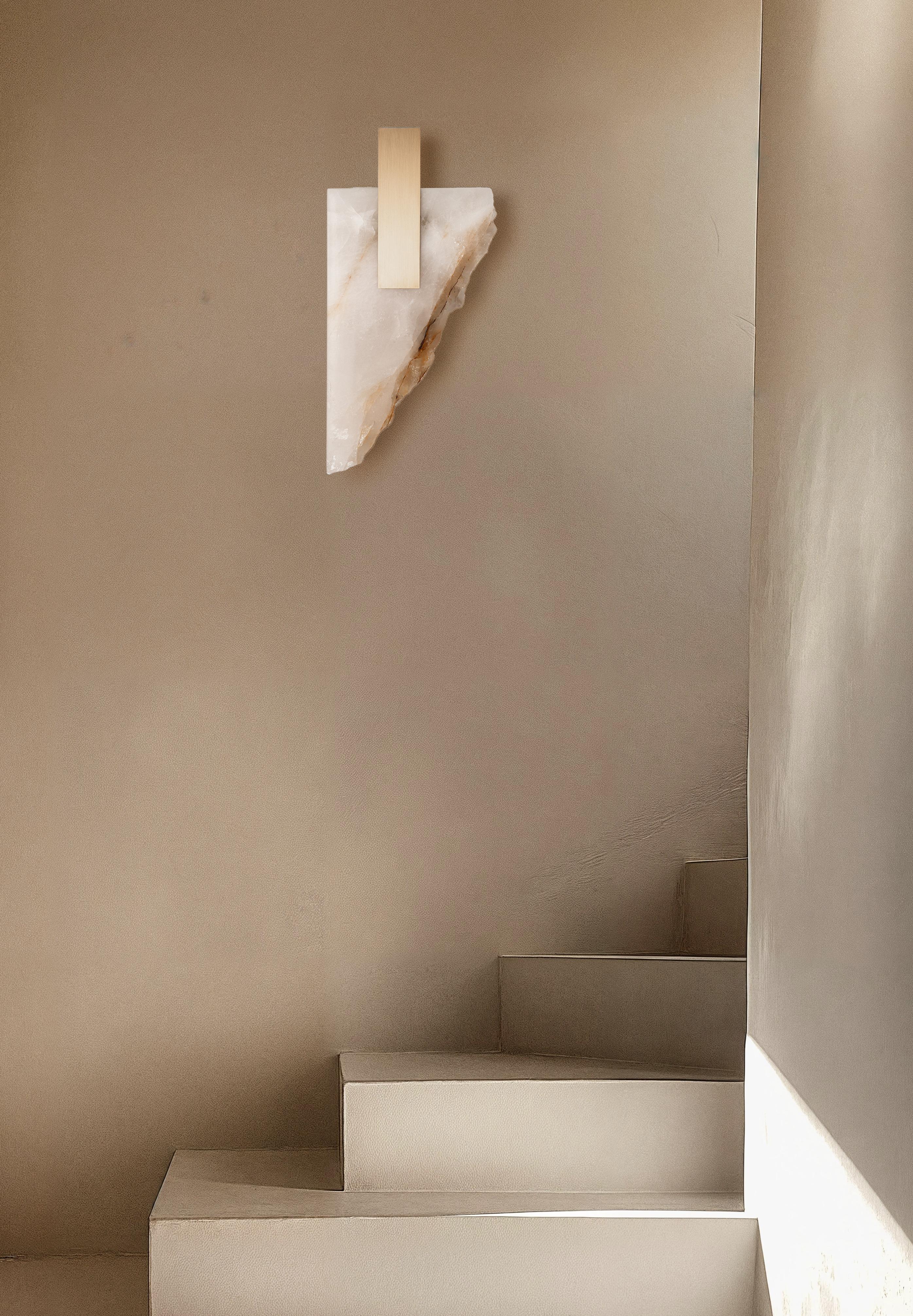 Contemporary Rectangular Shape, Golden Stone and Brass Light Sculpture by Marie Jeunet For Sale