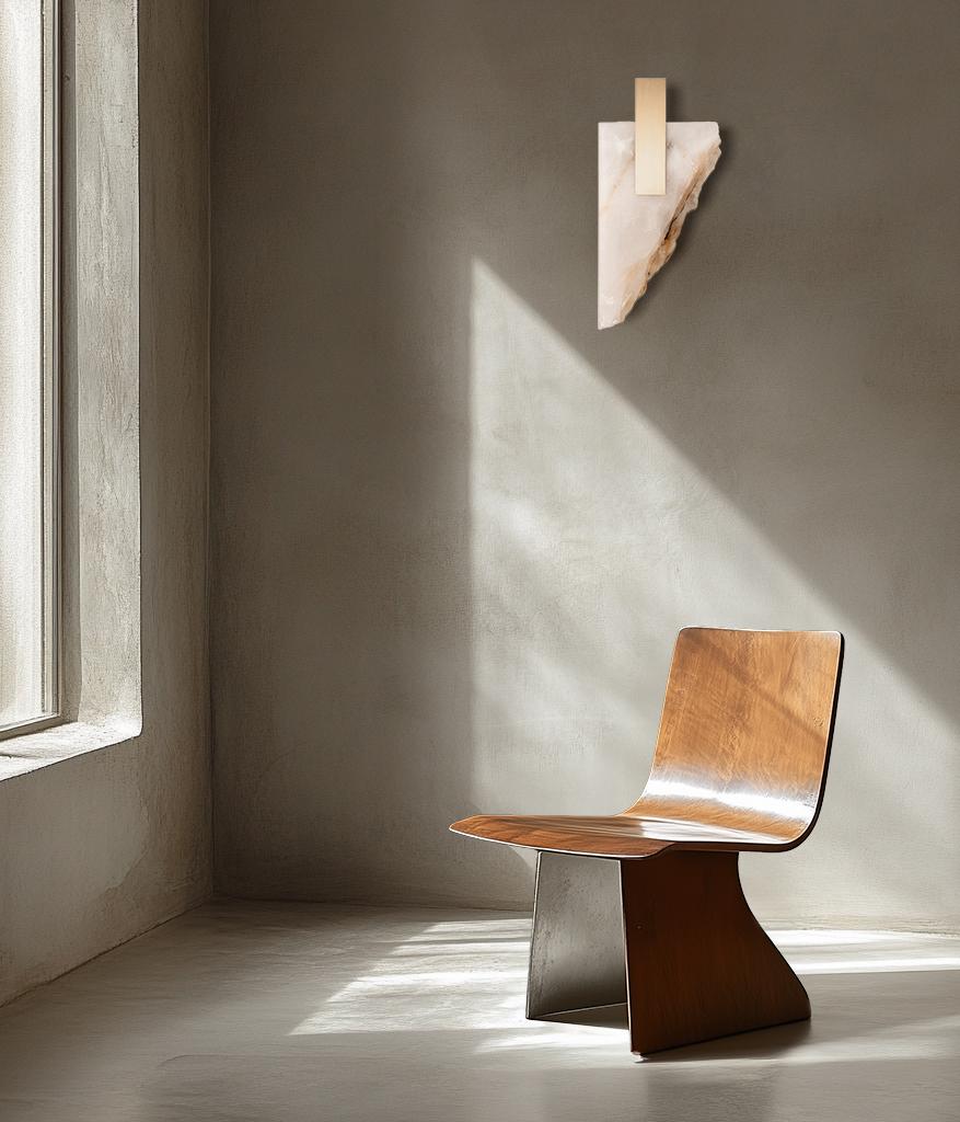 Rectangular Shape, Golden Stone and Brass Light Sculpture by Marie Jeunet For Sale 1
