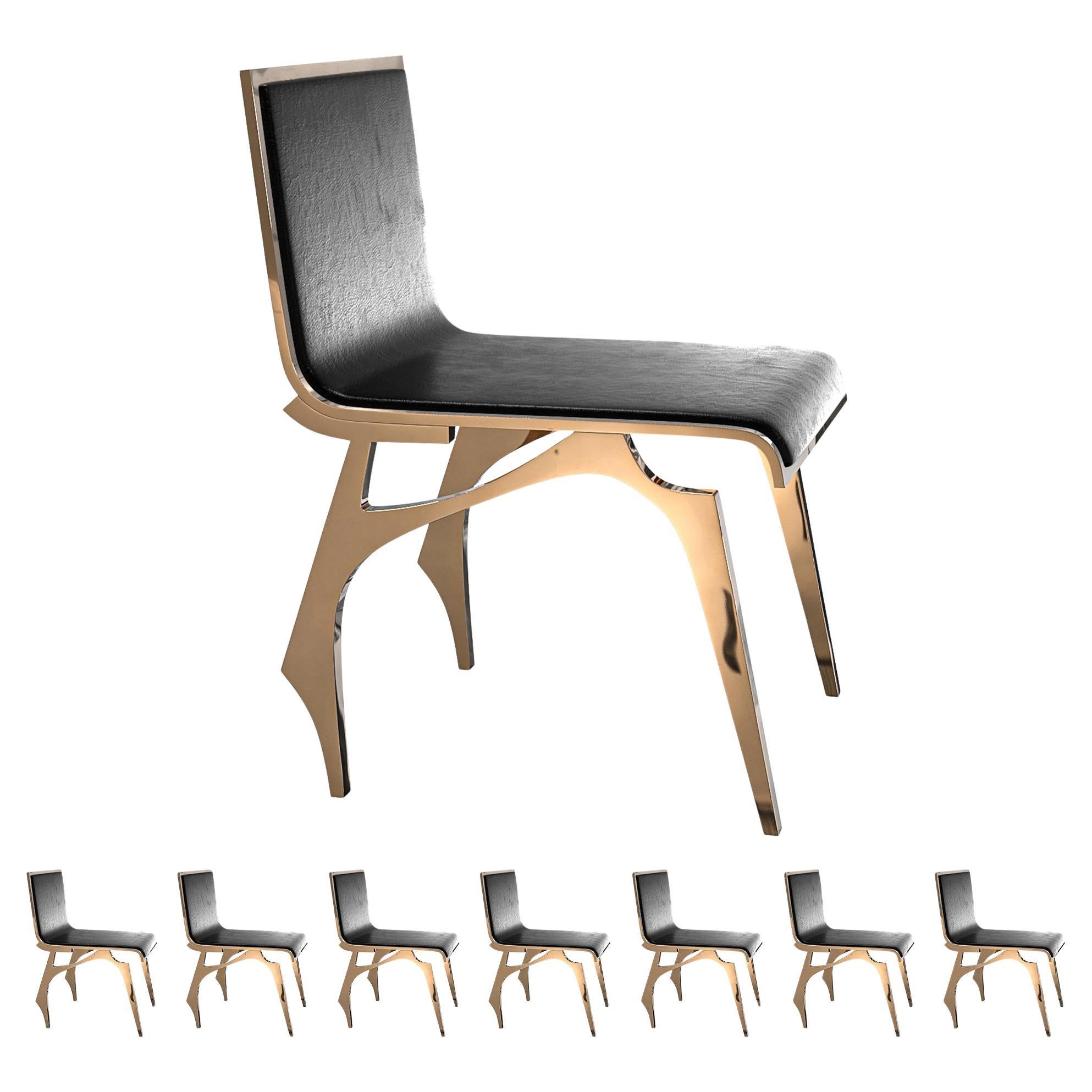 „Decisione“-Stuhl, achtteilig, mit Bronze und maßgeschneidertem Leder, Istanbul