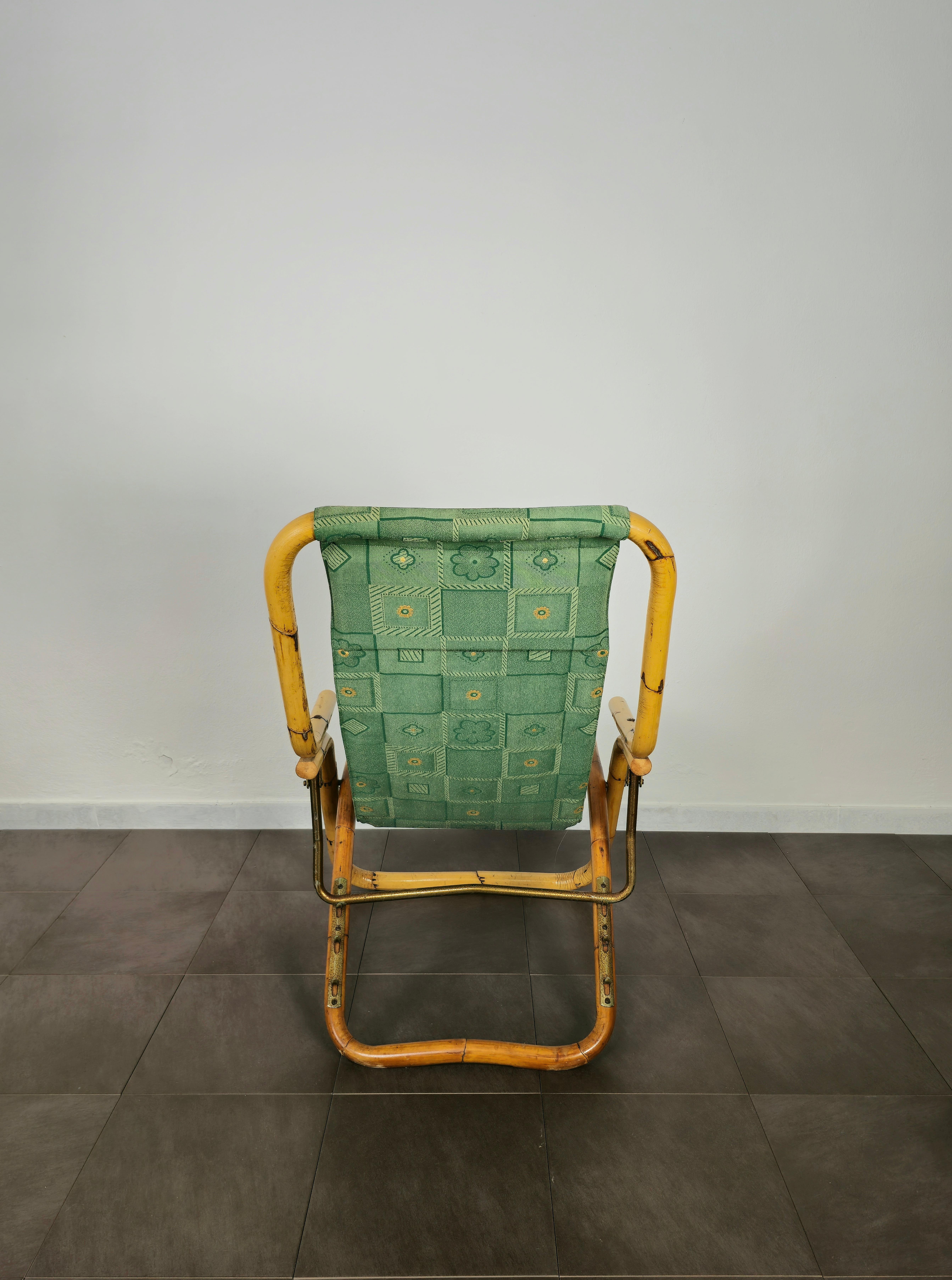 Deck Chair Bamboo Green Fabric Seating Midcentury Italian Design 1970s 1