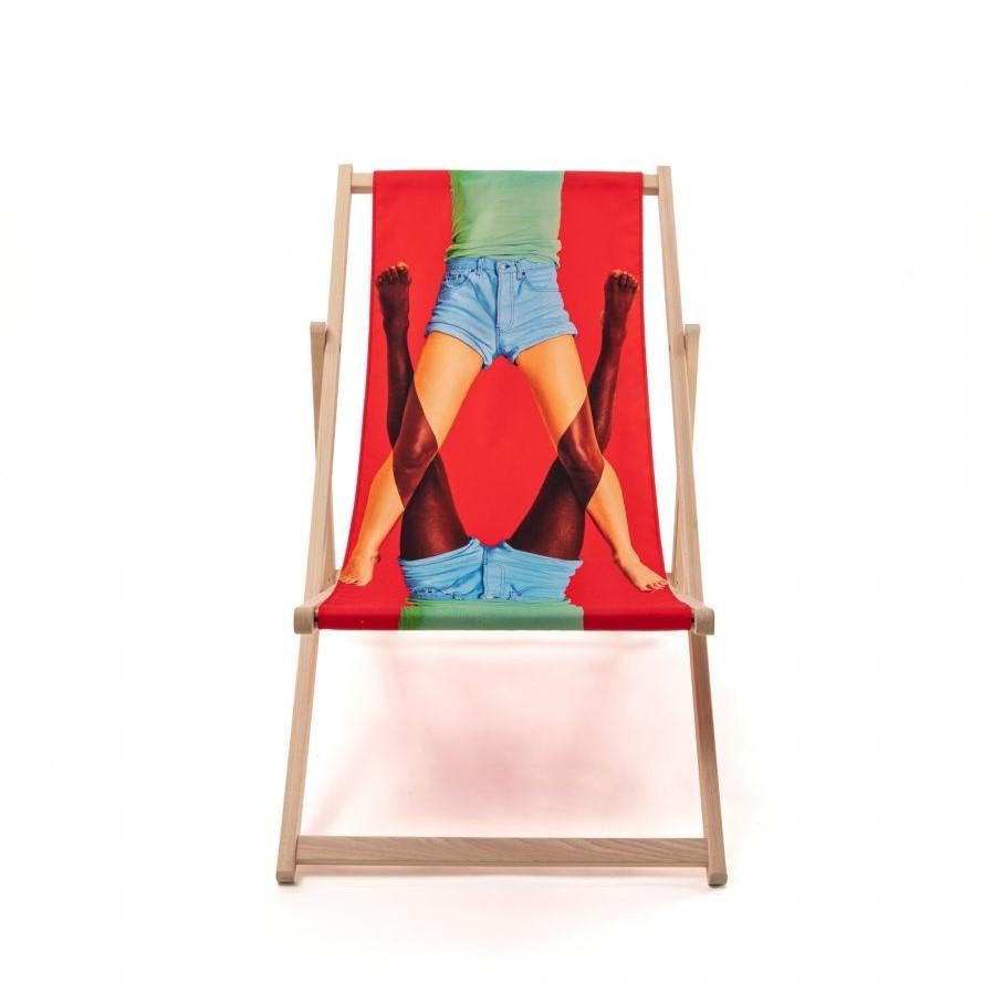 This eye-catching deck chair is from the Toiletpaper Home collection by artists Maurizio Cattelan and Pierpaolo Ferrari in conjunction with Seletti. The Toiletpaper Home collection is inspired by the publication Toiletpaper Magazine which is known