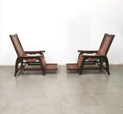 Deck Lounge Chairs Solid Wood Midcentury Italian Design 1960s Set of 2