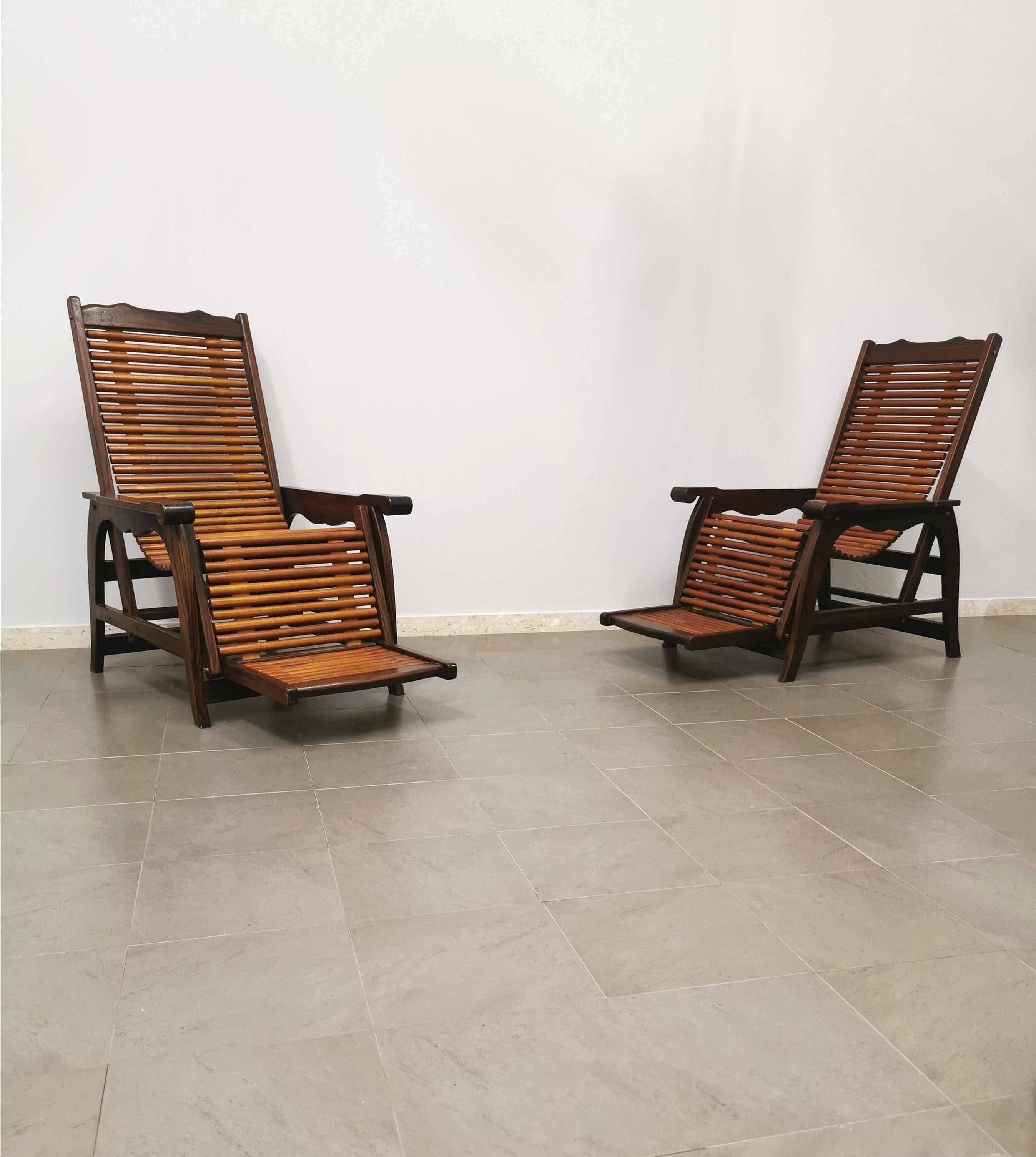 Deck Lounge Chairs Solid Wood Midcentury Italian Design 1960s Set of 2 1