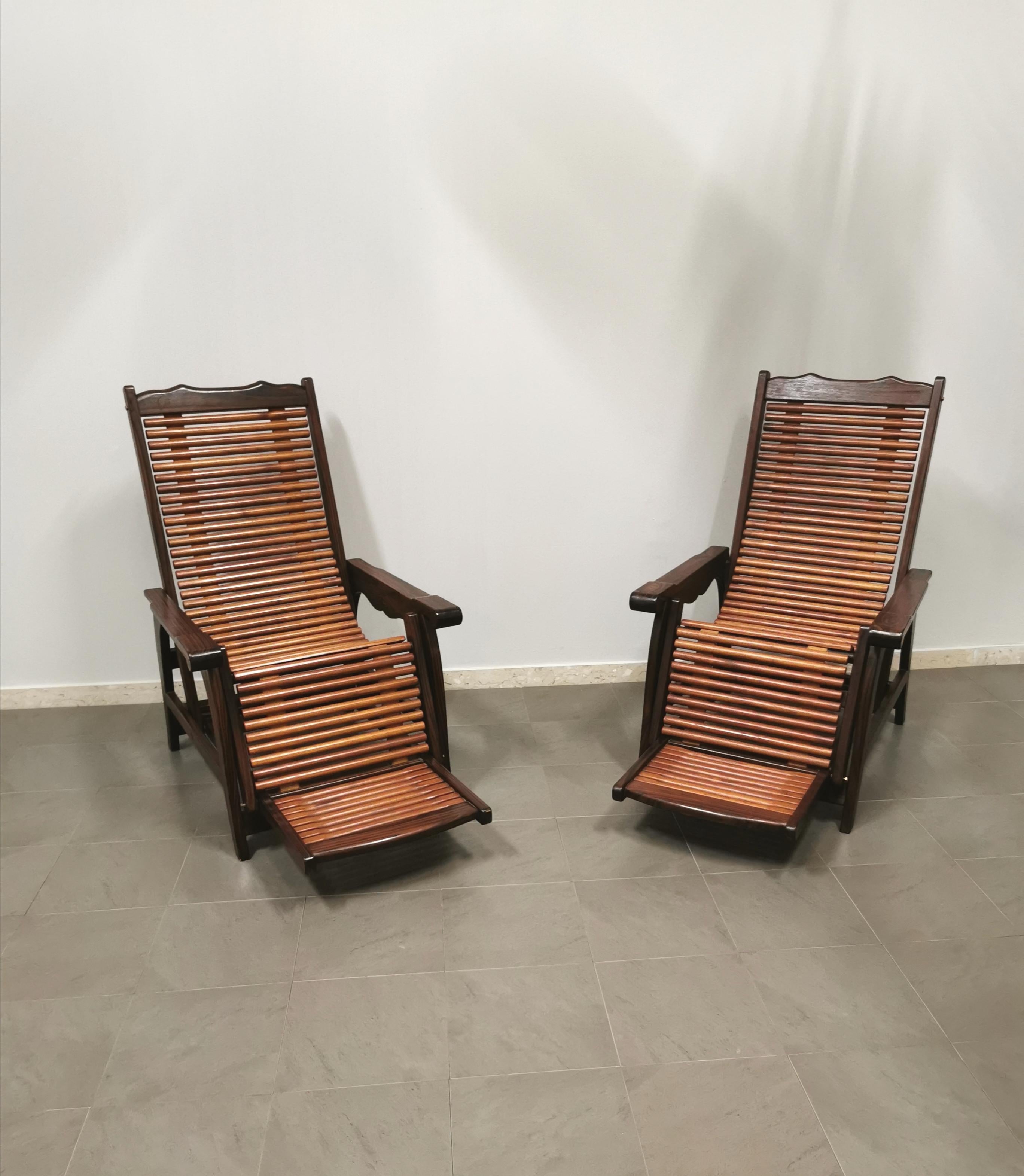 Deck Lounge Chairs Solid Wood Midcentury Italian Design 1960s Set of 2 2