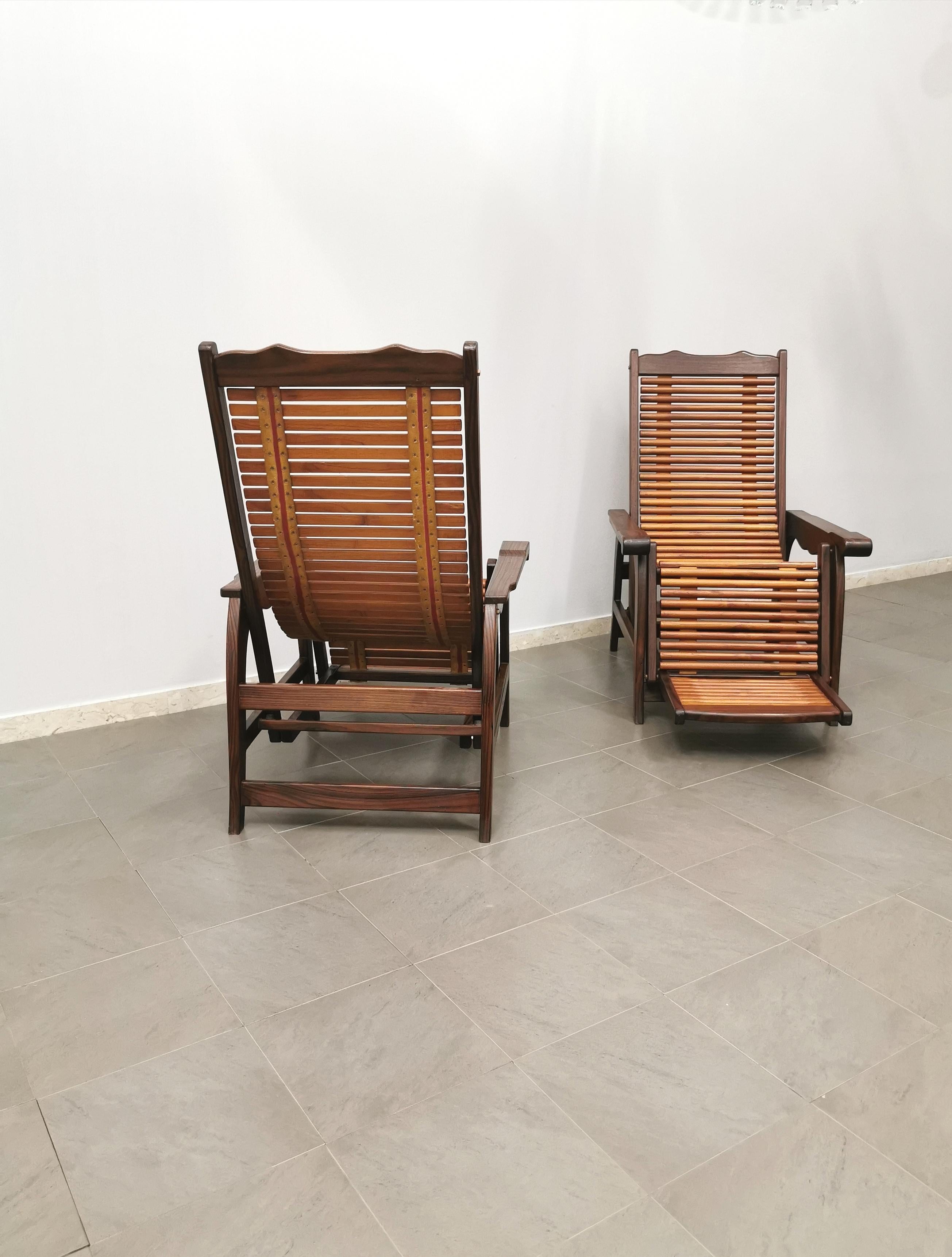 Deck Lounge Chairs Solid Wood Midcentury Italian Design 1960s Set of 2 3