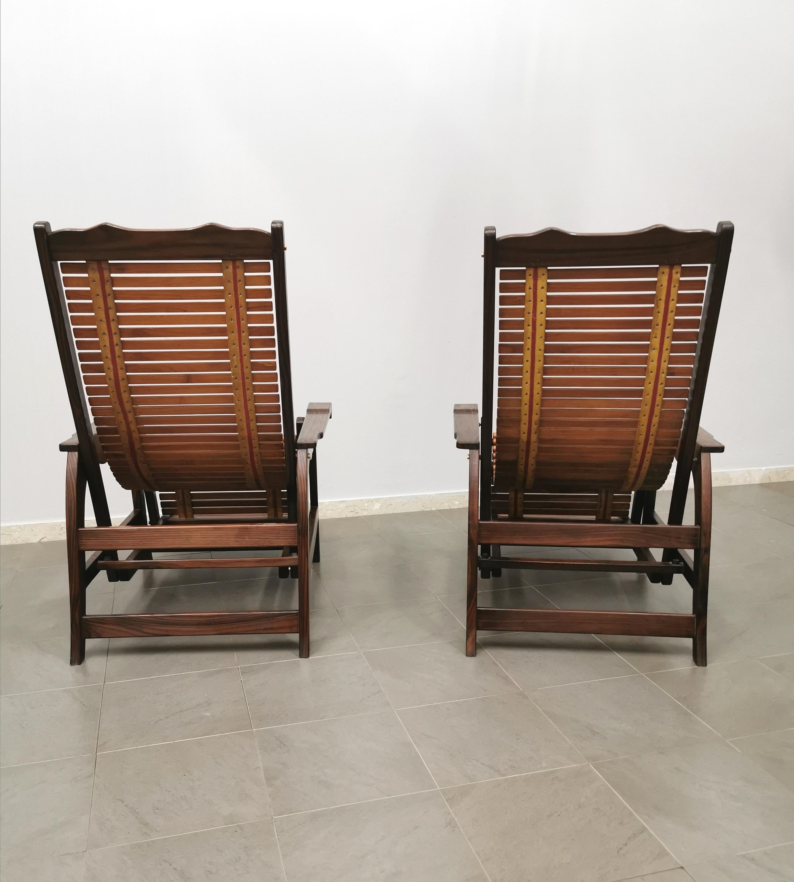 Deck Lounge Chairs Solid Wood Midcentury Italian Design 1960s Set of 2 4