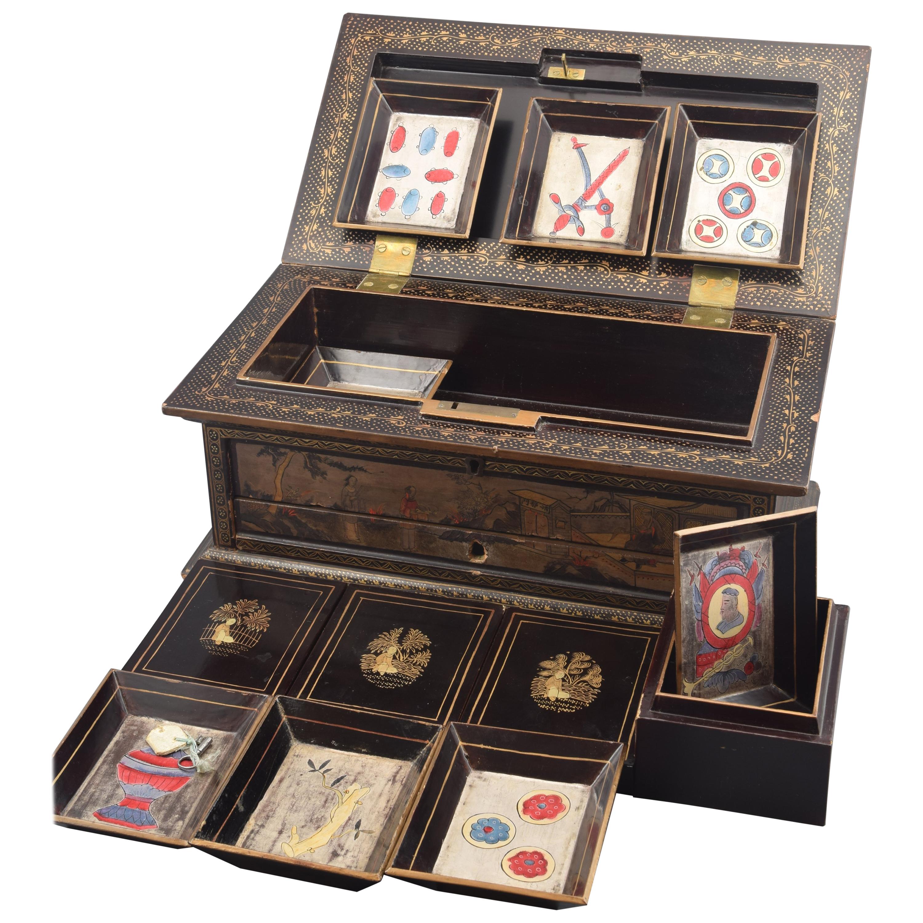 Deck of Cards Box, Lacquer, Wood, 19th Century at 1stDibs
