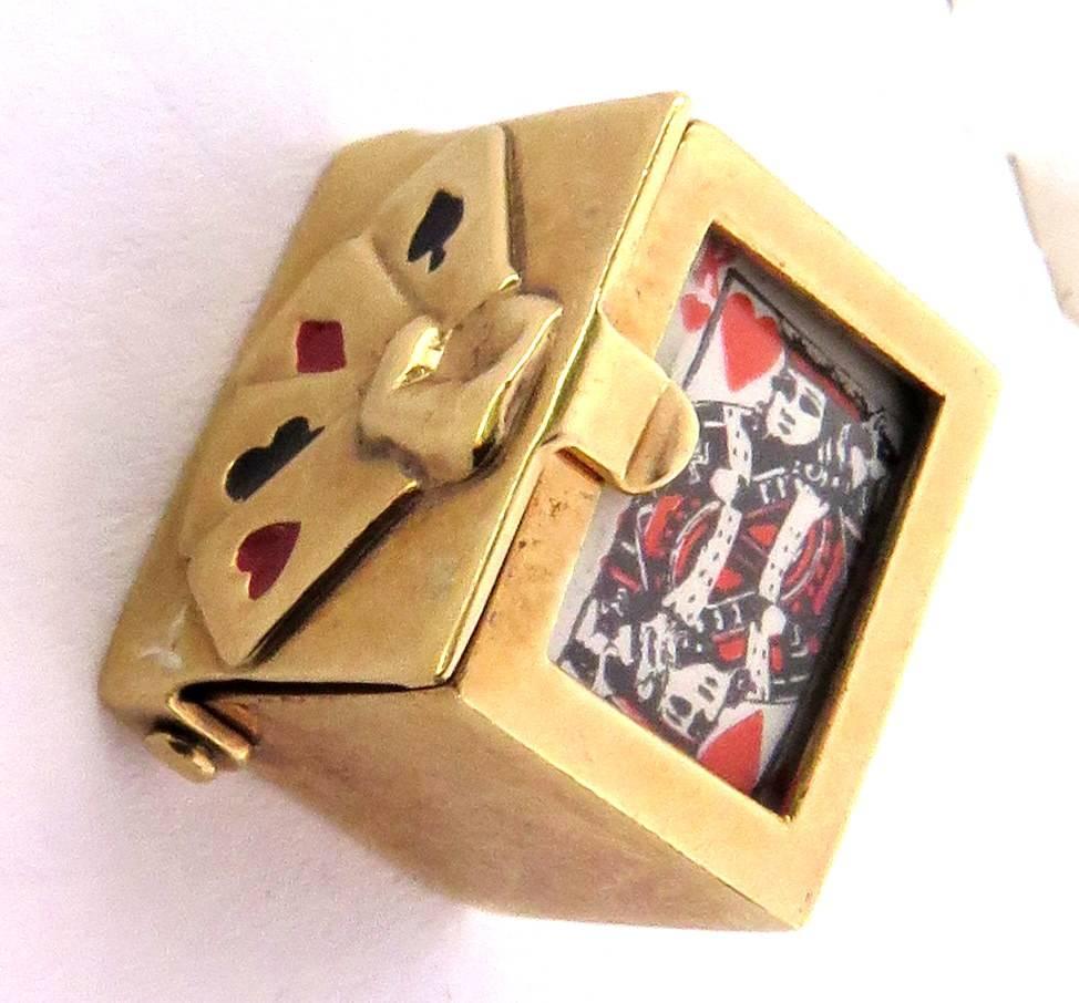 This is the perfect gift for that card player in your life.  The card container can be opened to show all the cards are inside, but I would not suggest taking them out. (I don't know how they all fit inside so well).
This charm measures 1/2 inch by