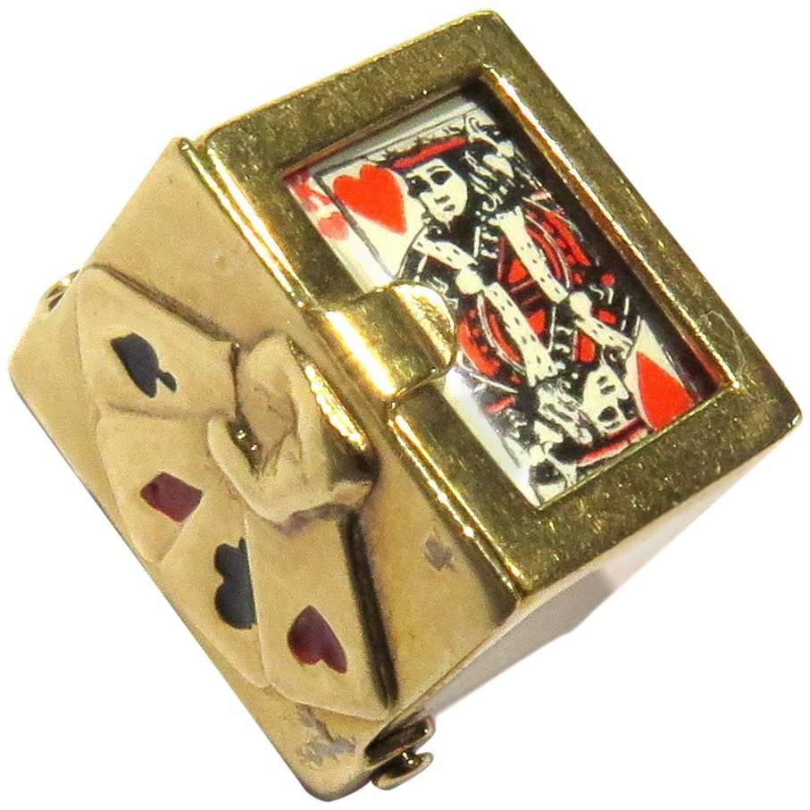 Deck of Cards Movable Gold Charm or Pendant For Sale