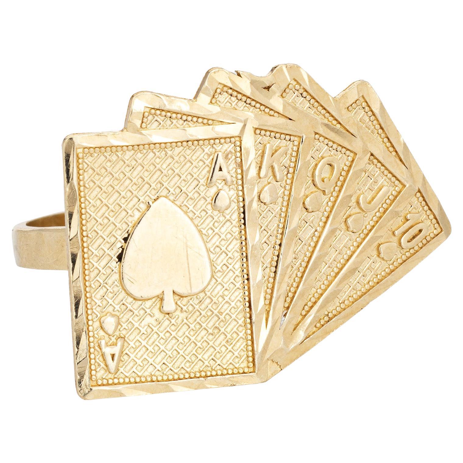 Deck of Cards Ring Vintage 10k Gold Royal Flush Ace King Poker Gambling Jewelry