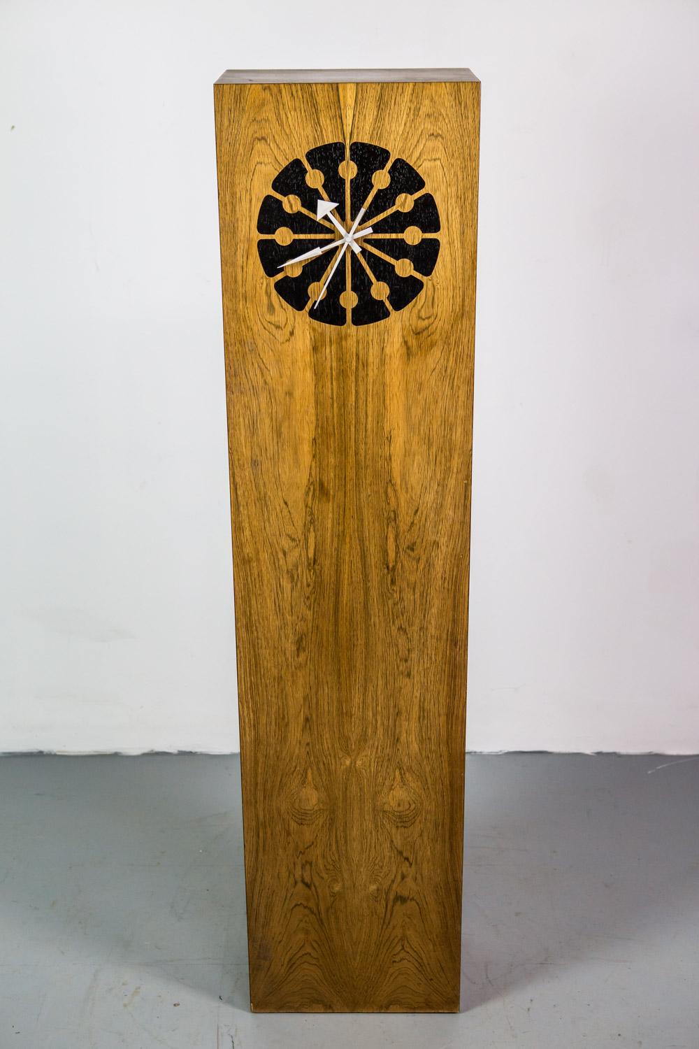 Declaration floor clock by Kipp Stewart for Drexel in wood.