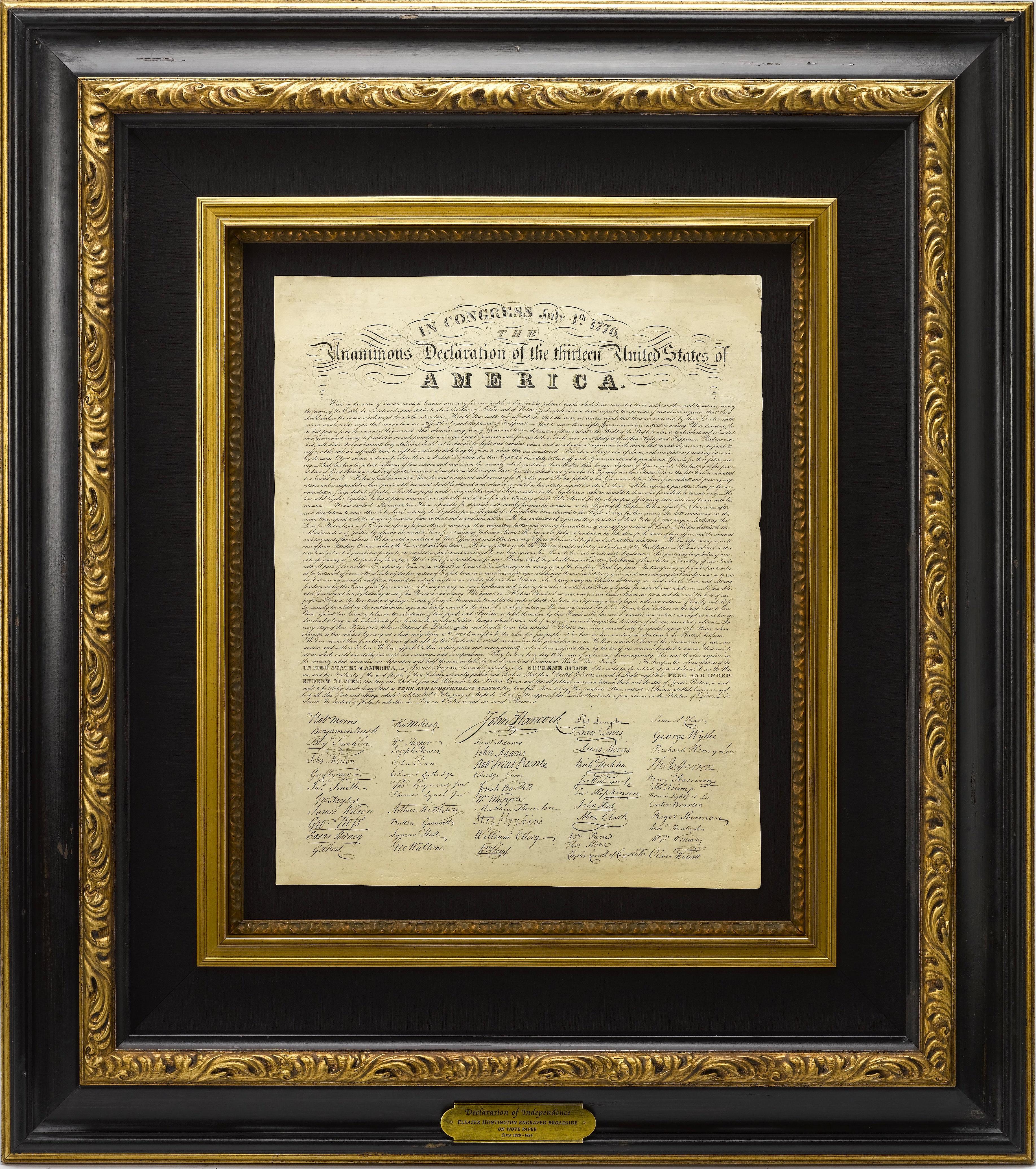 Early 19th Century Declaration of Independence Broadside, Engraved by E. Huntington, circa 1820s