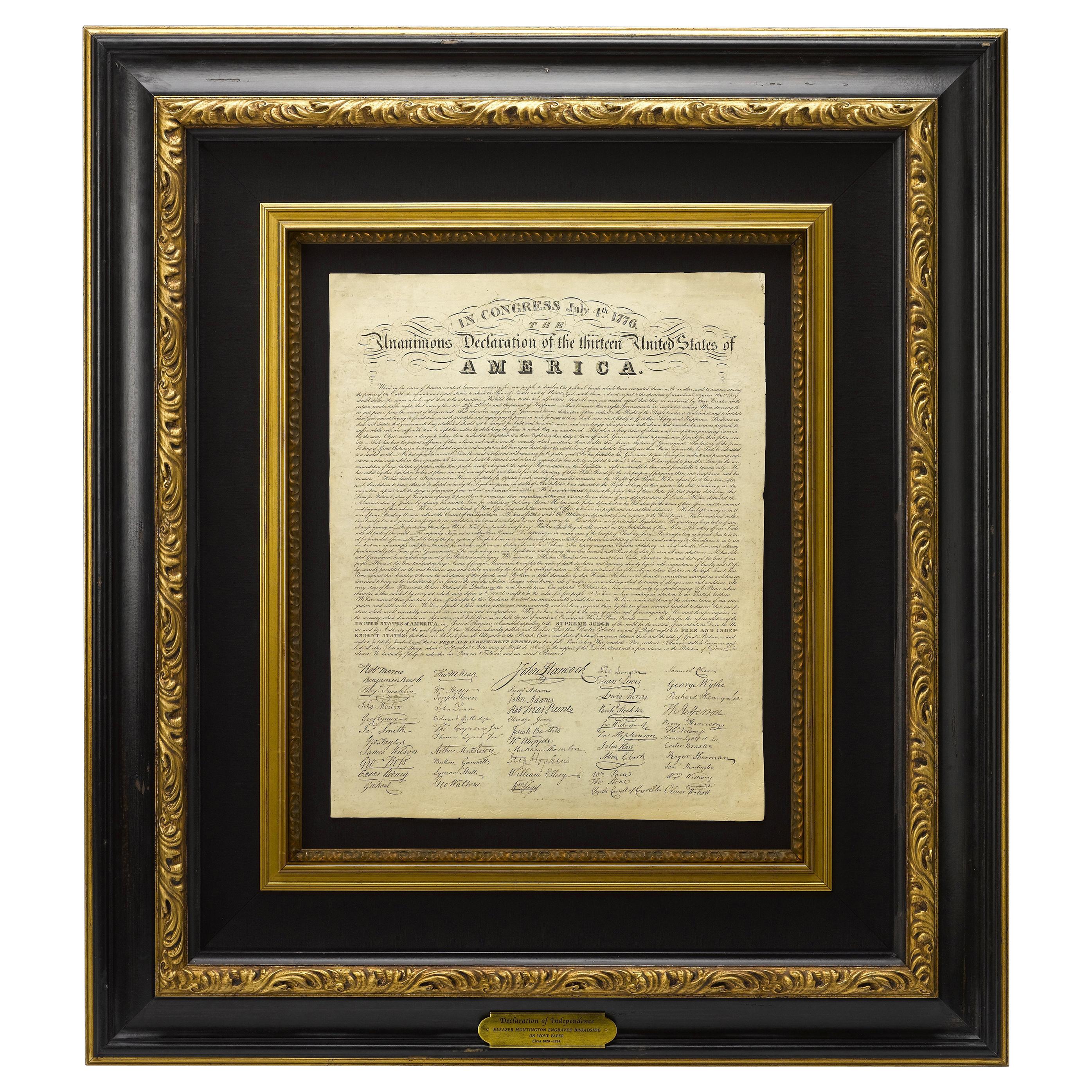 Declaration of Independence Broadside, Engraved by E. Huntington, circa 1820s