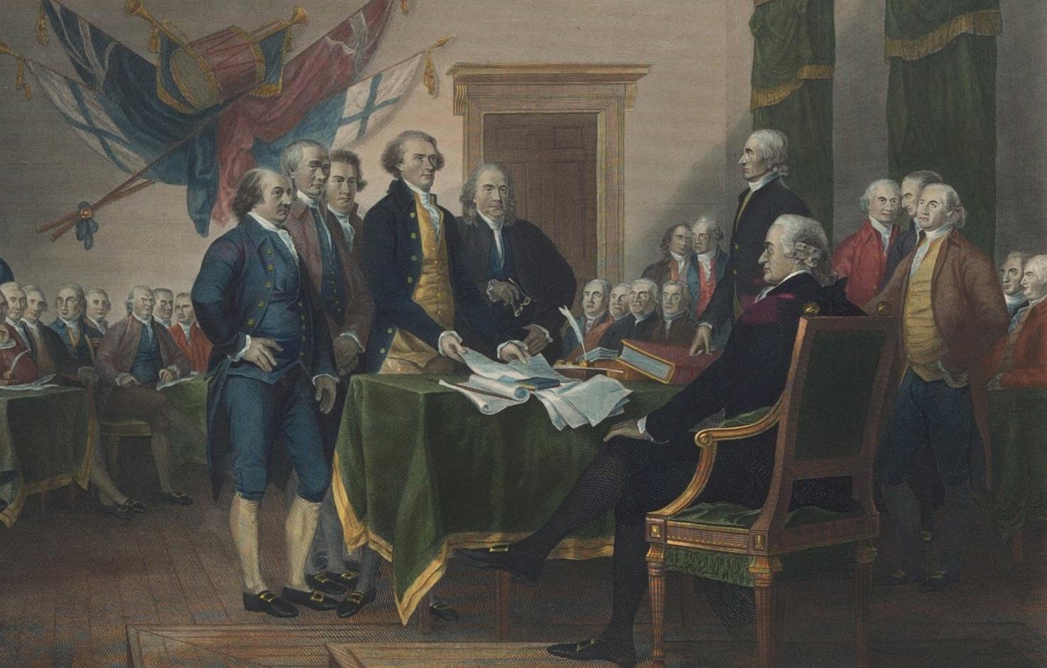 A beautiful impression of W. L. Ormsby’s late nineteenth century engraving of this historic scene, the signing of the Declaration of Independence. The engraving was produced for the Centennial of the signing of the Declaration. It is based on the