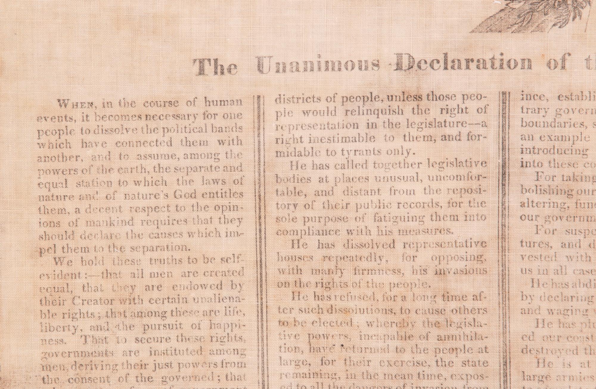 Milieu du XIXe siècle Declaration of Independence on Cloth, imprimé à Boston en 1832 en vente