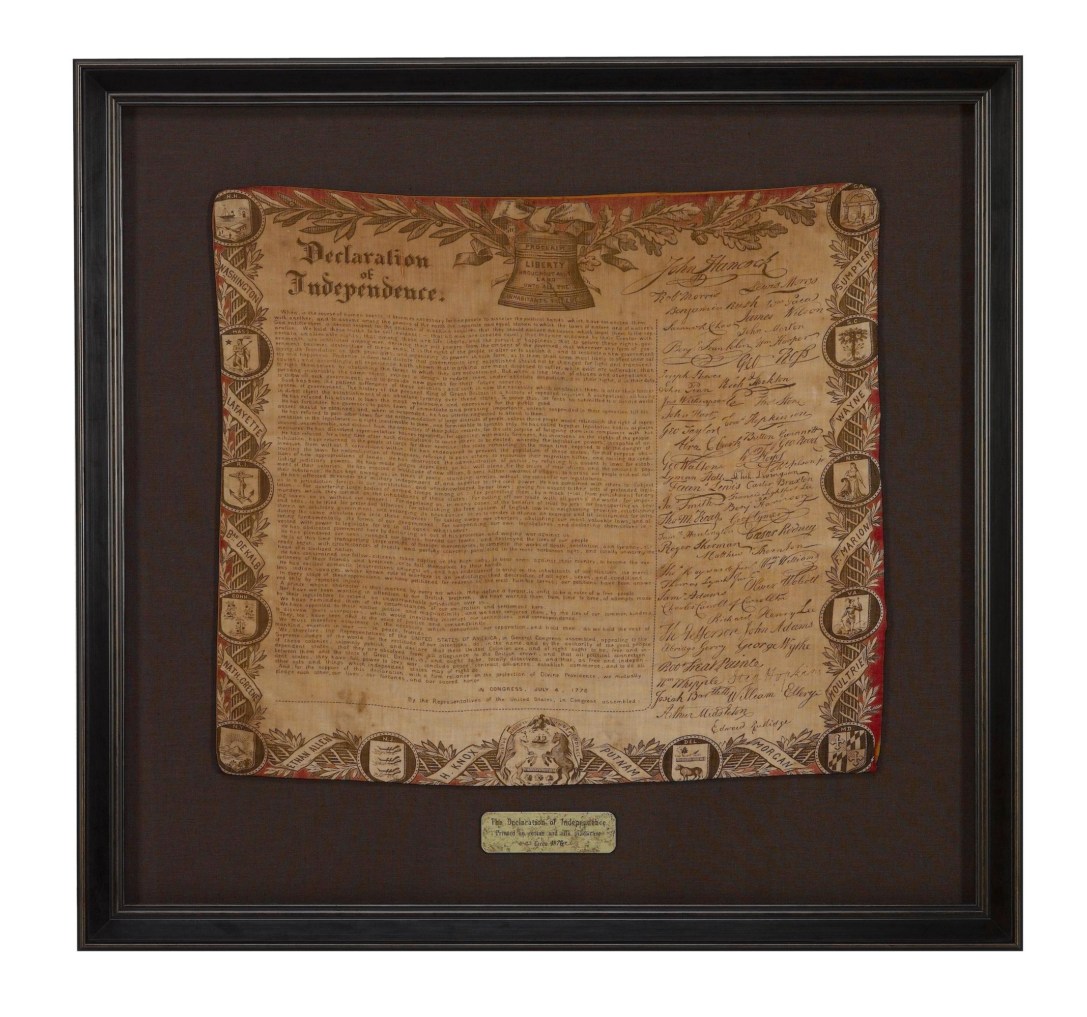 Dichiarazione d'Indipendenza, stampata su cotone, 1876 ca. in vendita 2