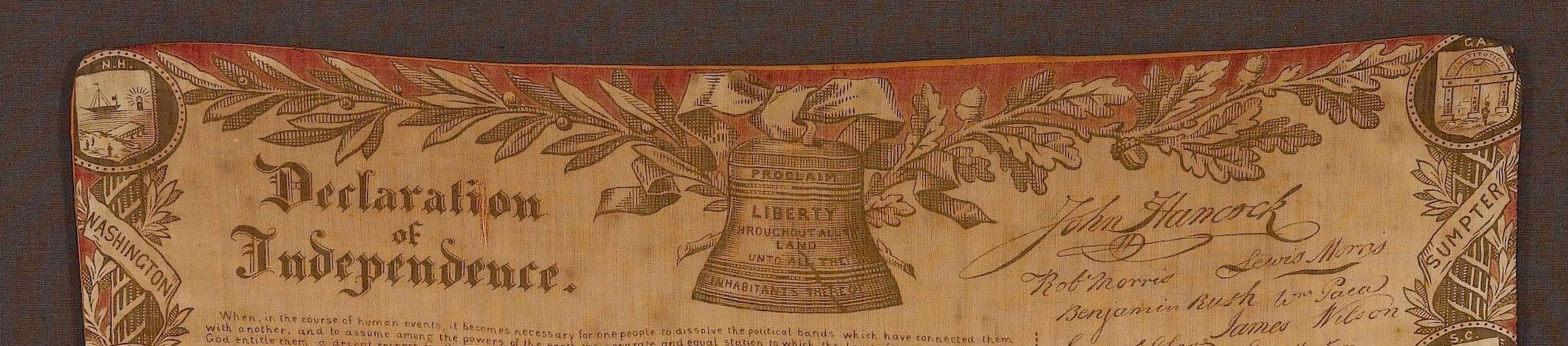 Tinto Dichiarazione d'Indipendenza, stampata su cotone, 1876 ca. in vendita