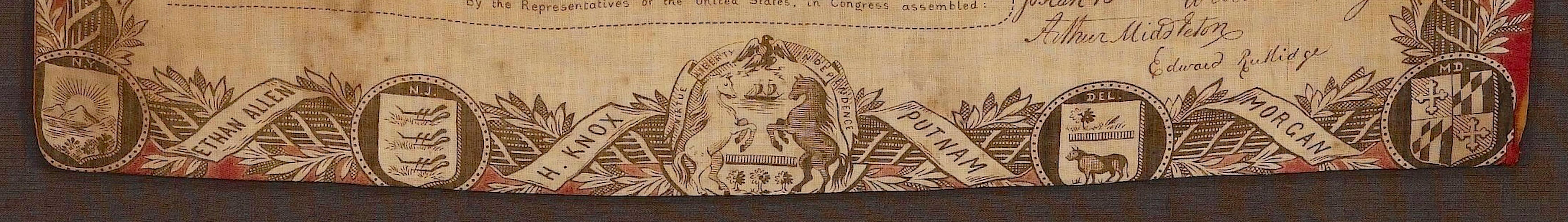 Fine XIX secolo Dichiarazione d'Indipendenza, stampata su cotone, 1876 ca. in vendita