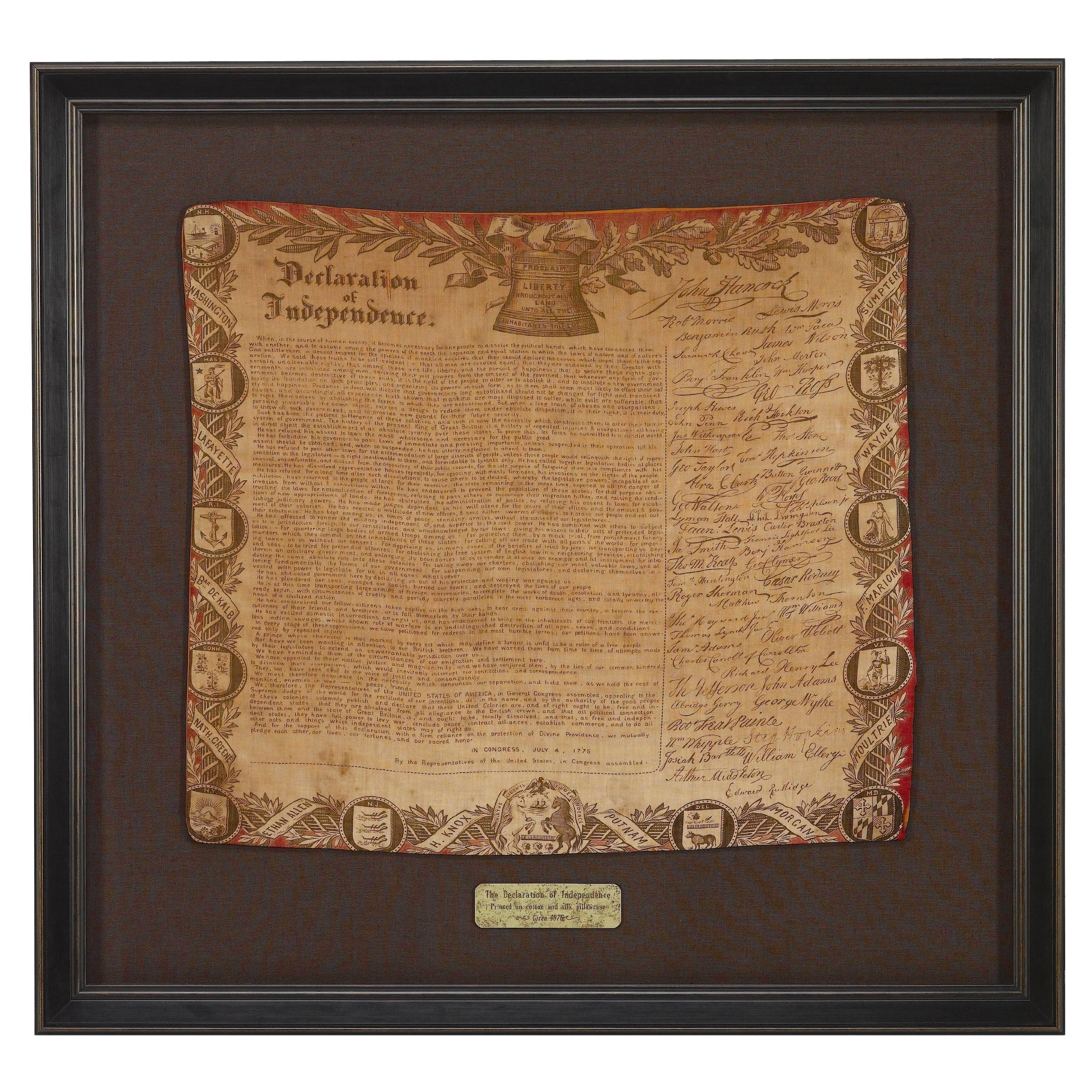 Unabhängigkeitserklärung, gedruckt auf Baumwolle, ca. 1876